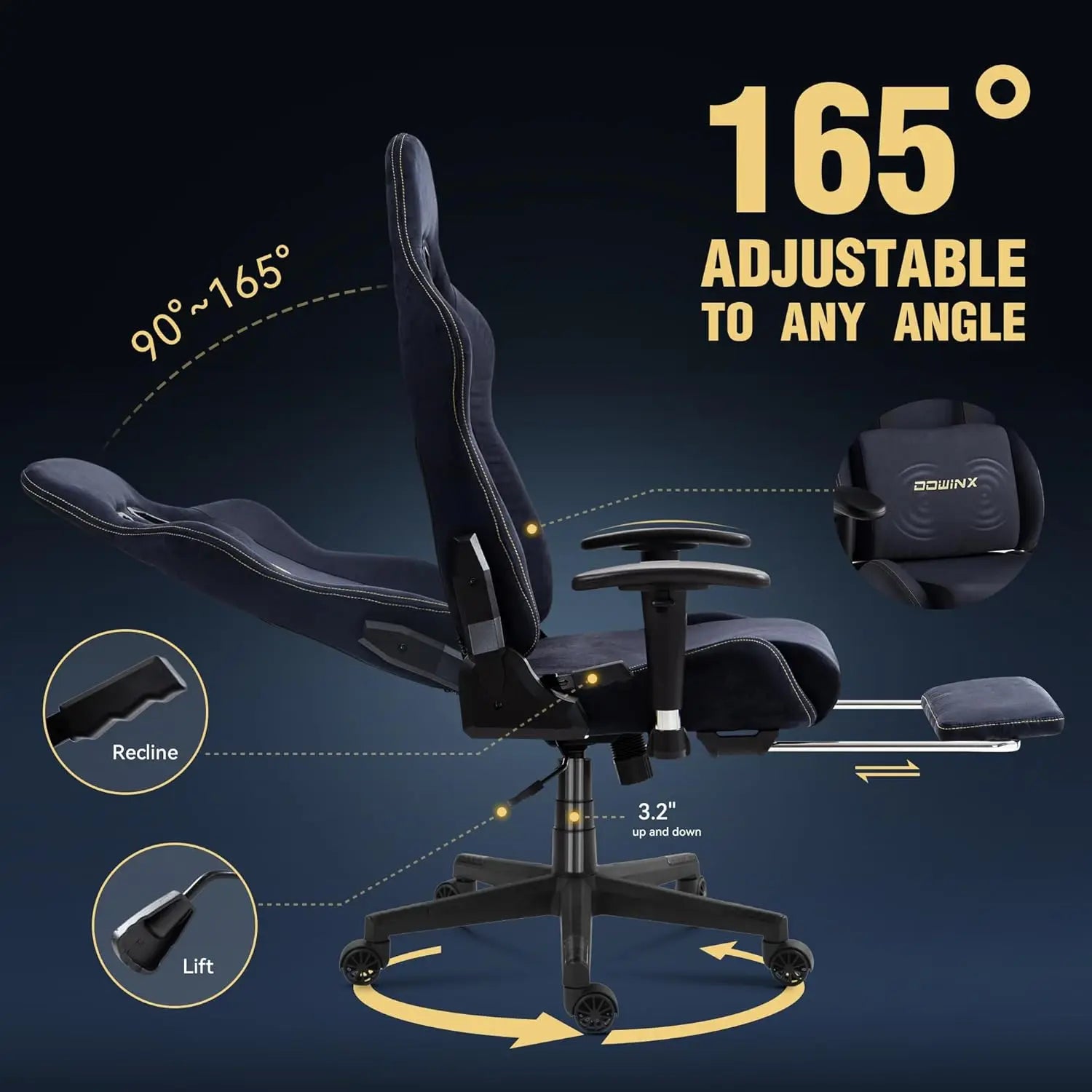 Dowinx Gaming Chair with Massage Support and Ergonomic Footrest - Platinum-Level Office Chairs