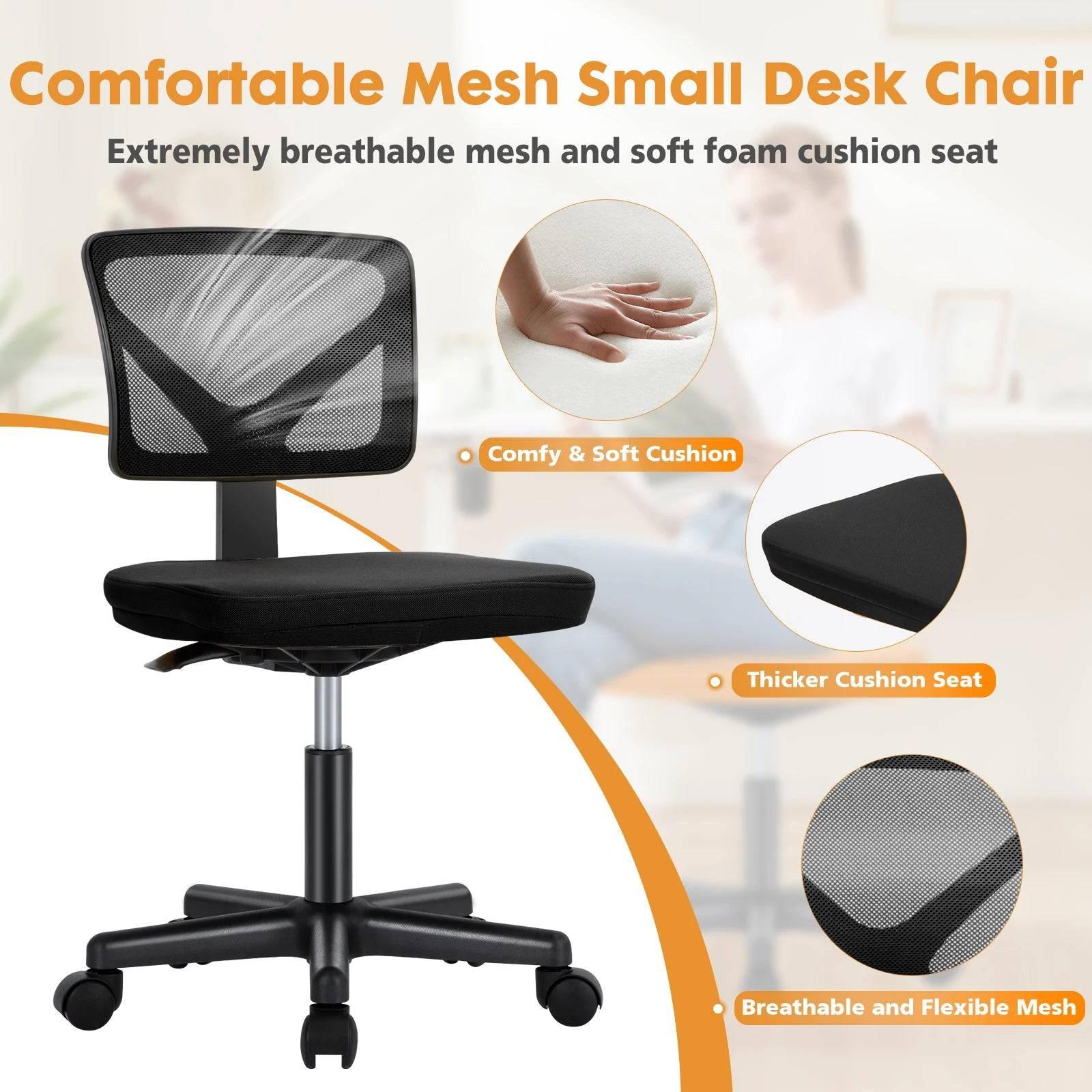 JHK Adjustable Armless Office Chair with Lumbar Support - Low Back Mesh Design, 360° Swivel & Rolling Wheels - Platinum-Level Office Chairs
