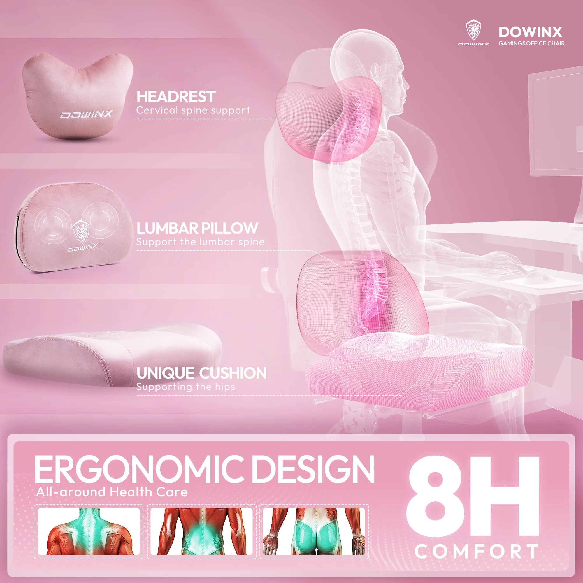 Dowinx Gaming Chair with Heated Massage Lumbar Support and Footrest - Platinum-Level Office Chairs