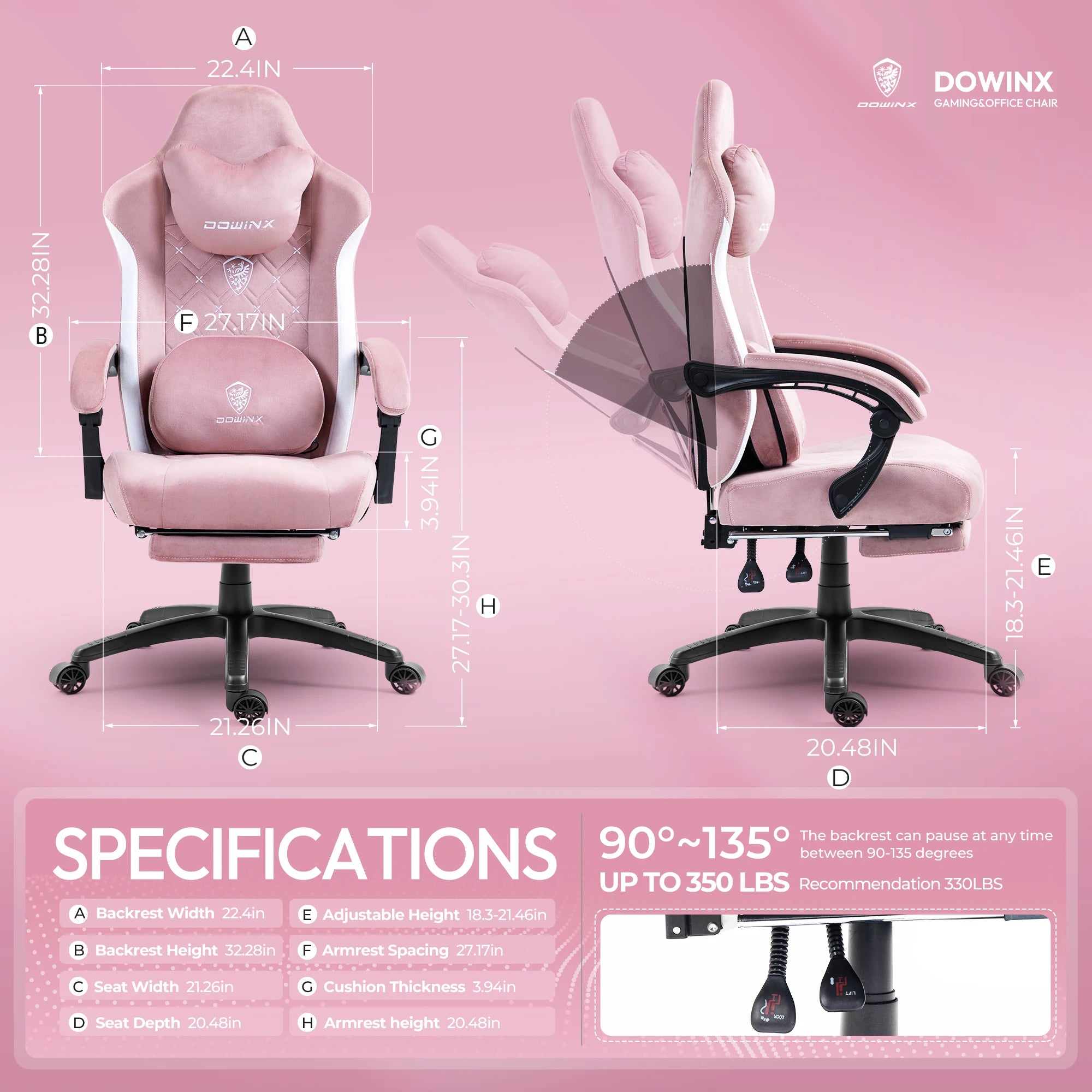 Dowinx Gaming Chair with Heated Massage Lumbar Support and Footrest - Platinum-Level Office Chairs