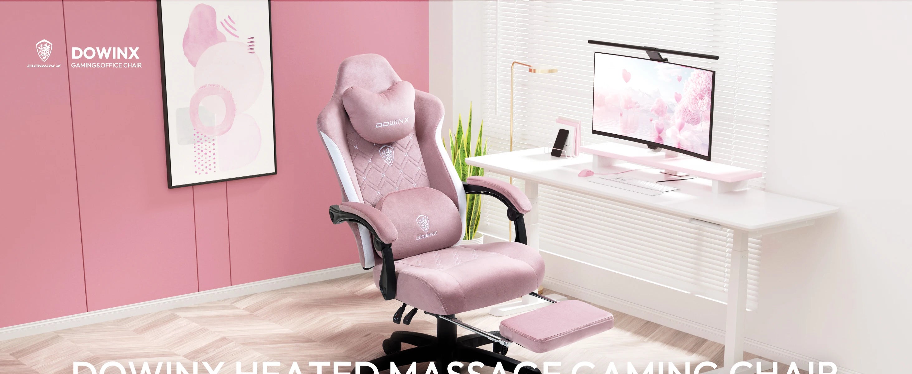 Dowinx Gaming Chair with Heated Massage Lumbar Support and Footrest - Platinum-Level Office Chairs