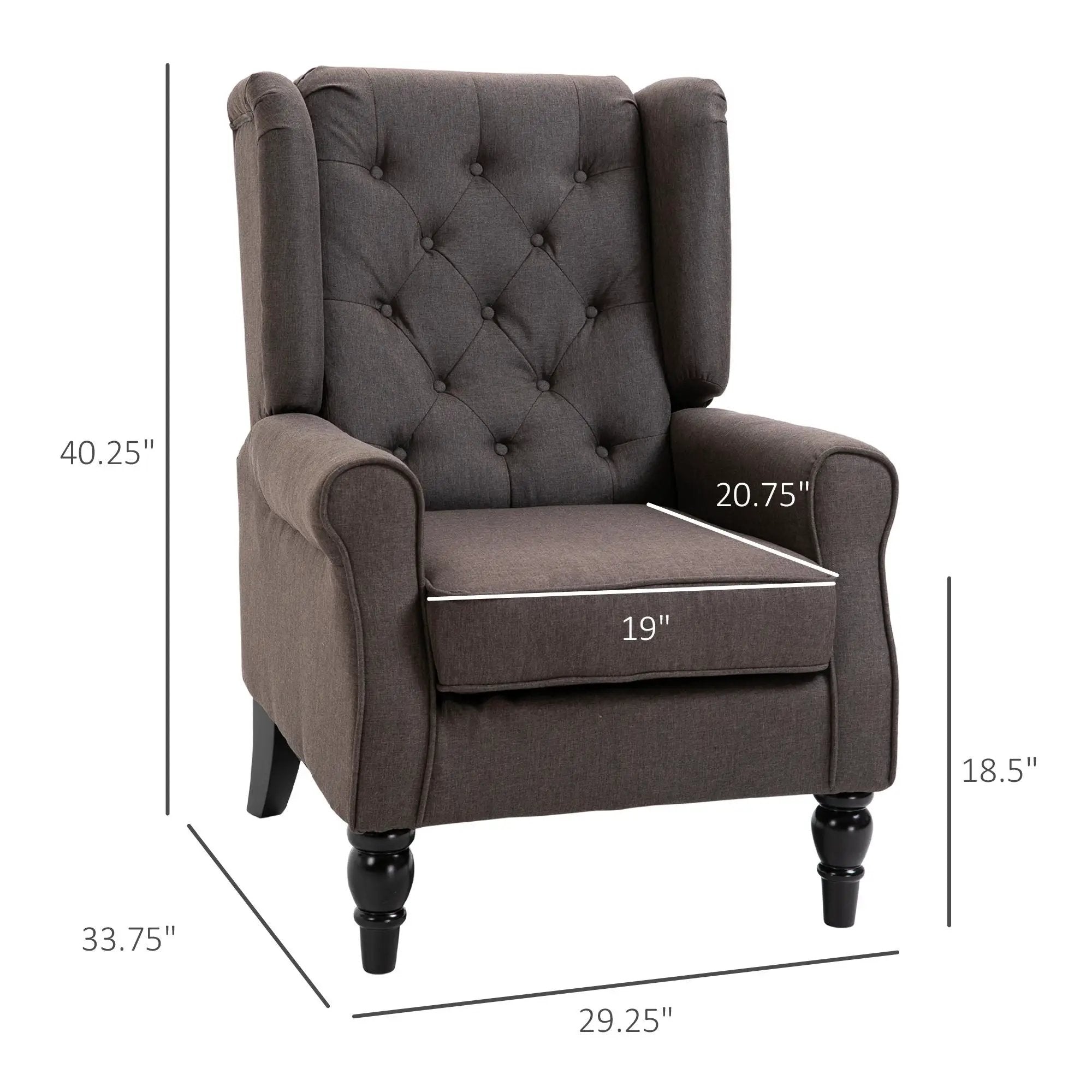 Dark brown button tufted accent chair with round armrests from Platinum-Level Office Chairs, elegant and plush for stylish seating.