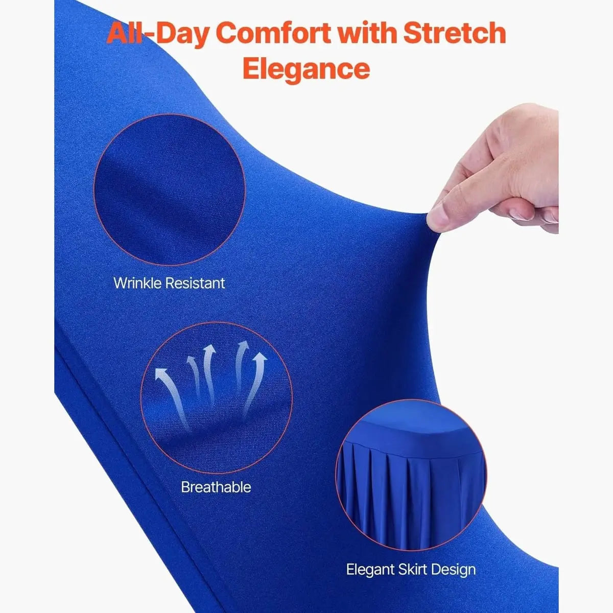 Set of 30 blue spandex stretch chair covers from Platinum-Level Office Chairs, designed for elegant events and decoration.