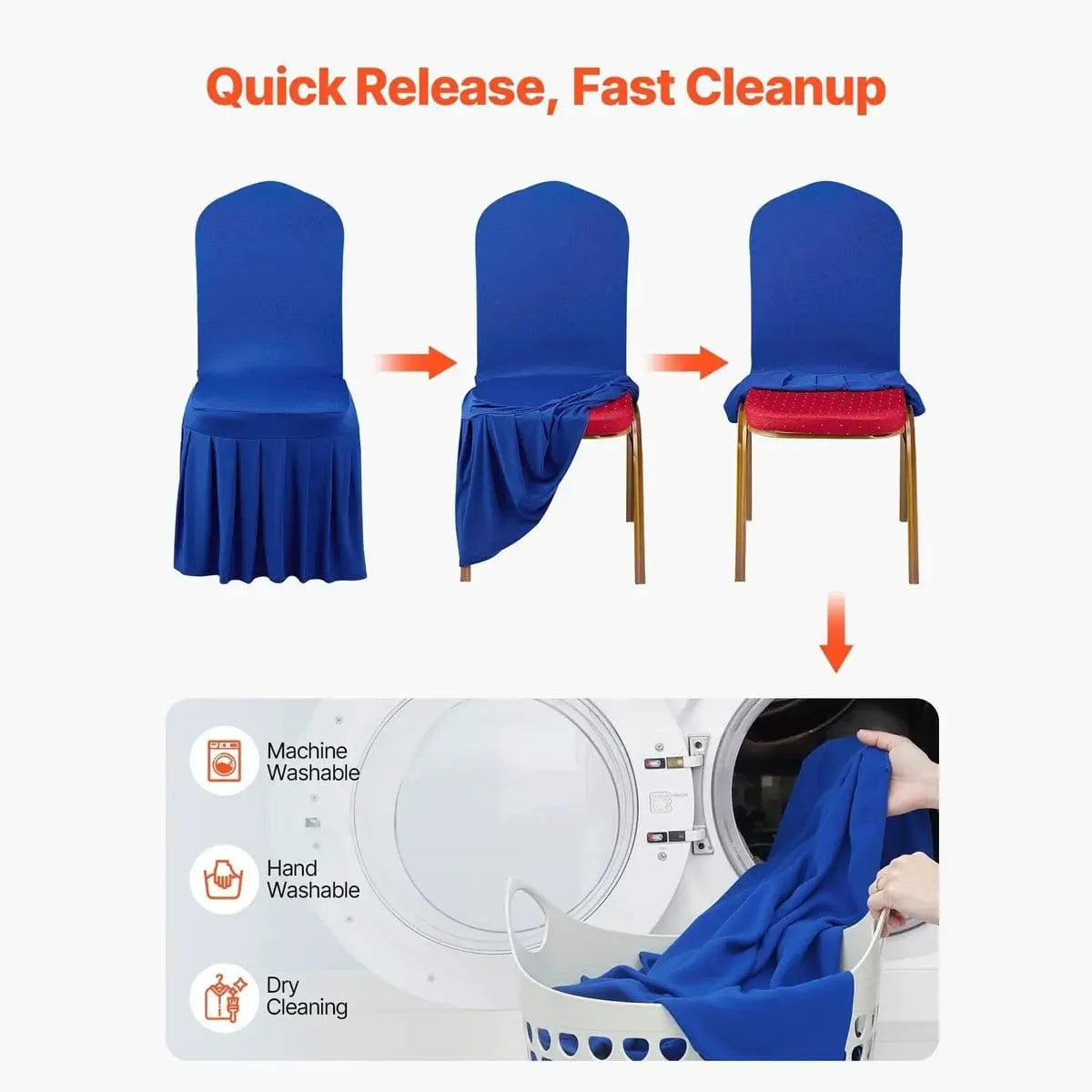 Blue stretch spandex chair covers for elegant events, set of 30, designed to fit platinum-level office chairs.