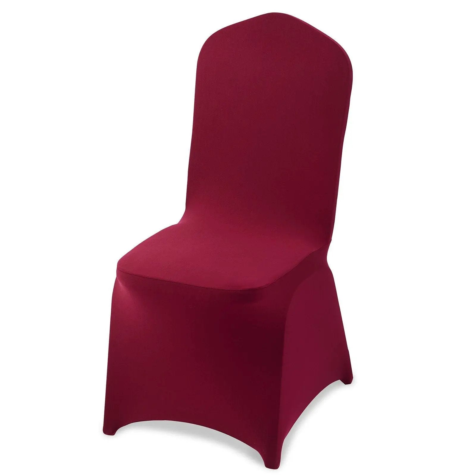 Stretch burgundy chair covers for weddings and events by Platinum-Level Office Chairs, fitted for elegant event seating.