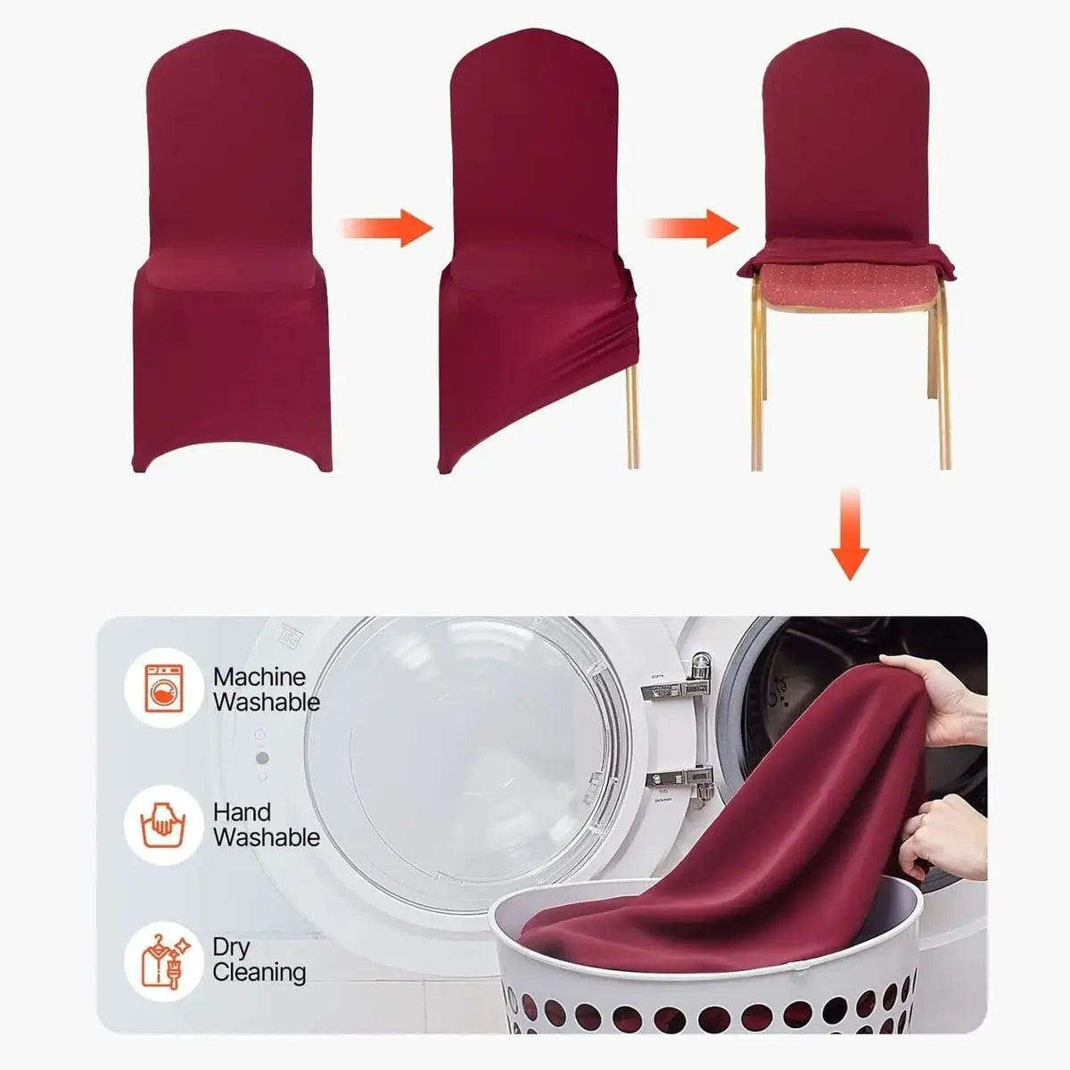 Stretch burgundy chair covers by Platinum-Level Office Chairs, designed for weddings and events, fitting elegant event chairs.