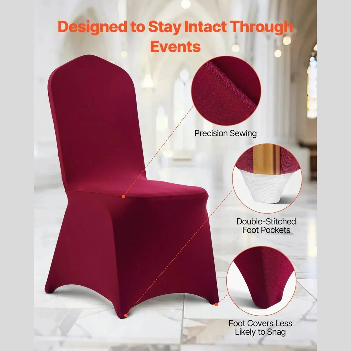 Stretch Burgundy Chair Cover by Platinum-Level Office Chairs, elegant fabric fit for weddings and events, premium quality.