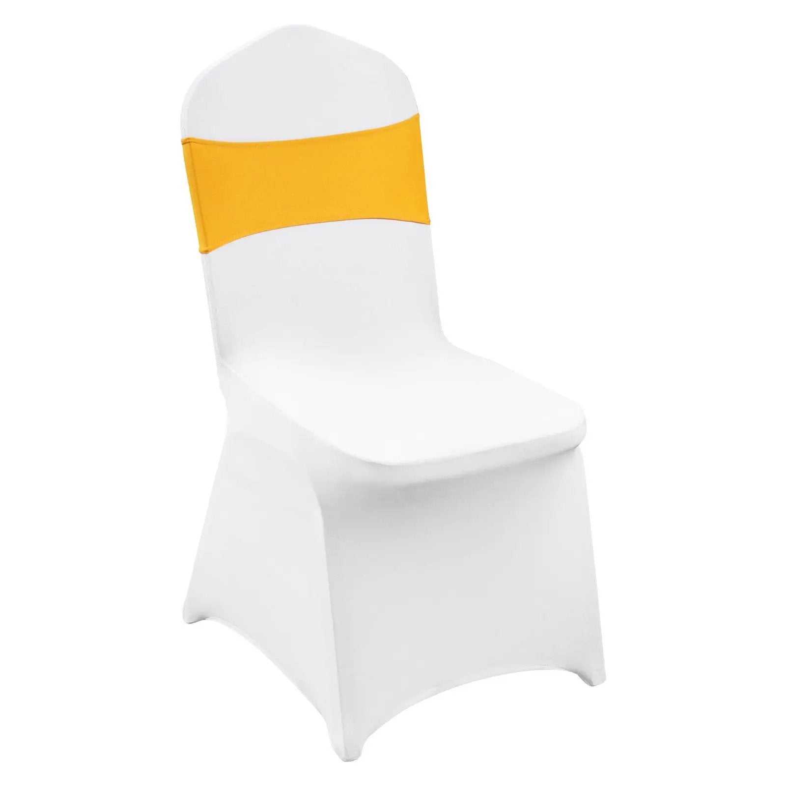 Set of 30 white washable folding chair covers with gold sashes, designed for Platinum-Level Office Chairs, perfect for events.