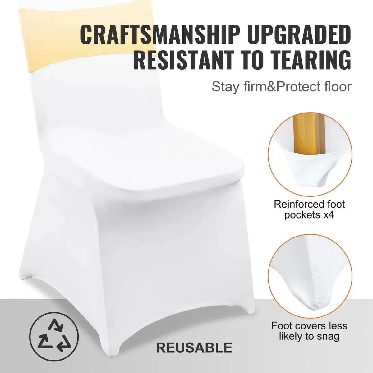 Folding Chair Covers Set 30 White Washable Slipcovers With Gold Sashes - Platinum-Level Office Chairs