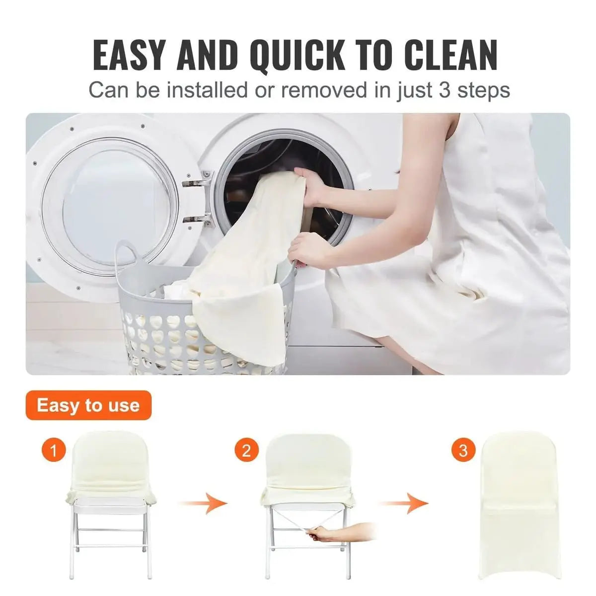 Set of 30 ivory white stretch spandex folding chair covers from Platinum-Level Office Chairs, ideal for hosts and events.