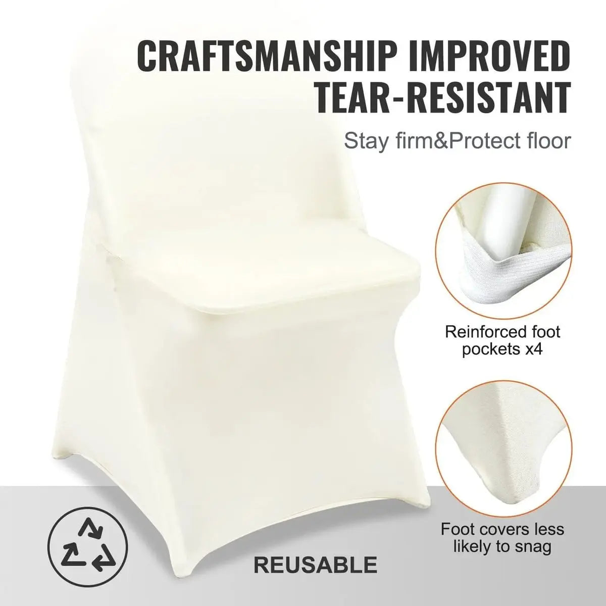 Set of 30 ivory white stretch spandex folding chair covers by Platinum-Level Office Chairs, designed for hosting events.