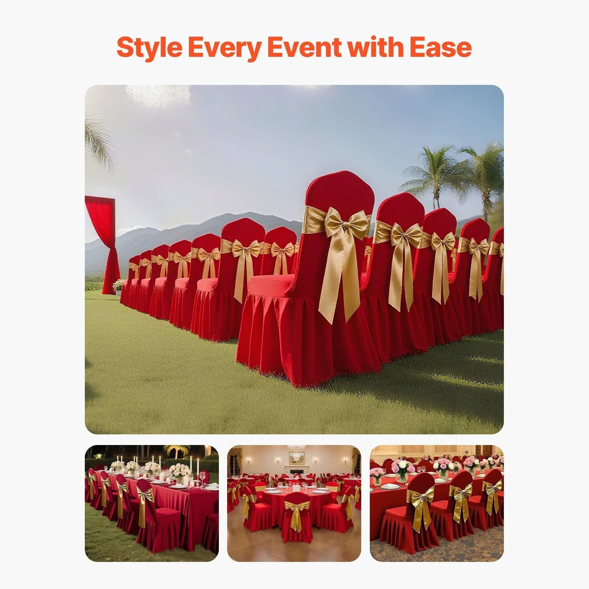 Set of 30 red stretch-fit chair covers by Platinum-Level Office Chairs for elegant event decor, fitting standard event chairs.