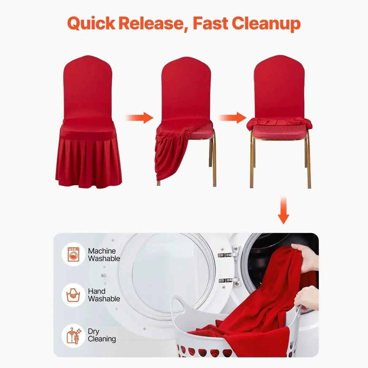 Set of 30 red stretch-fit chair covers by Platinum-Level Office Chairs for elegant event decor, fitting various chair styles.