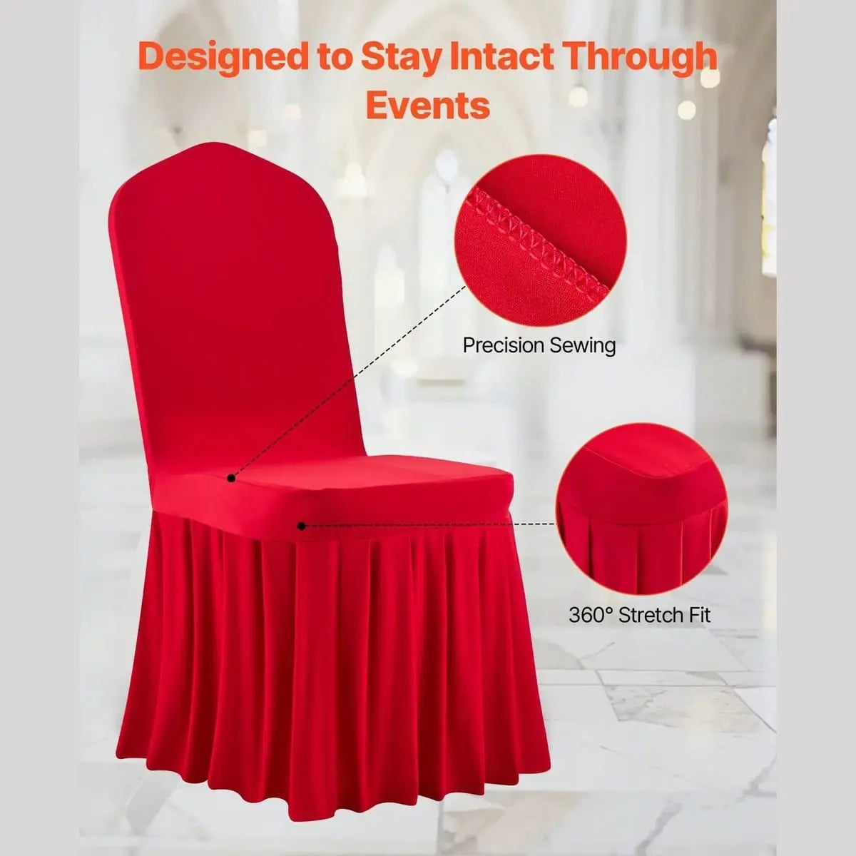 Set of 30 red stretch-fit chair covers for elegant event decor, designed to fit Platinum-Level Office Chairs.