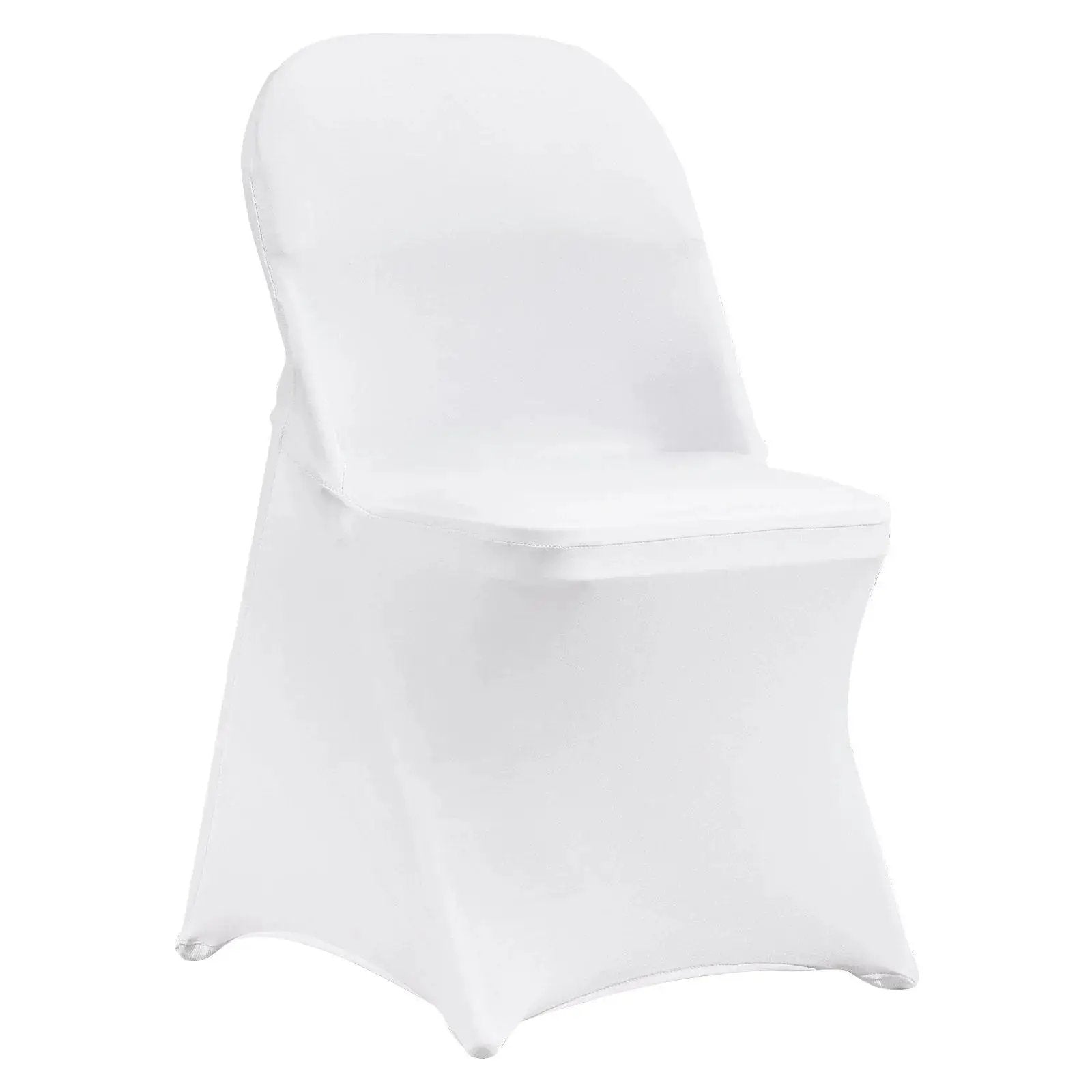 Set of 12 white stretch spandex chair covers by Platinum-Level Office Chairs, elegant for weddings and special events.