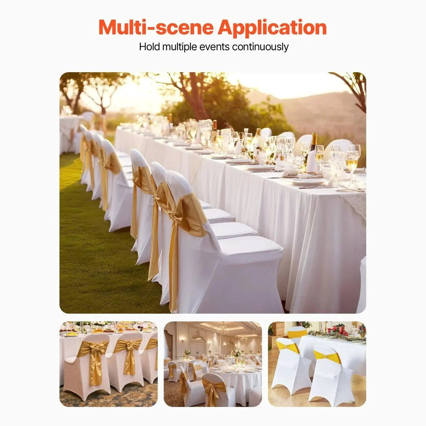 White stretch spandex chair covers set for weddings, designed to fit platinum-level office chairs, 12-piece elegant collection.