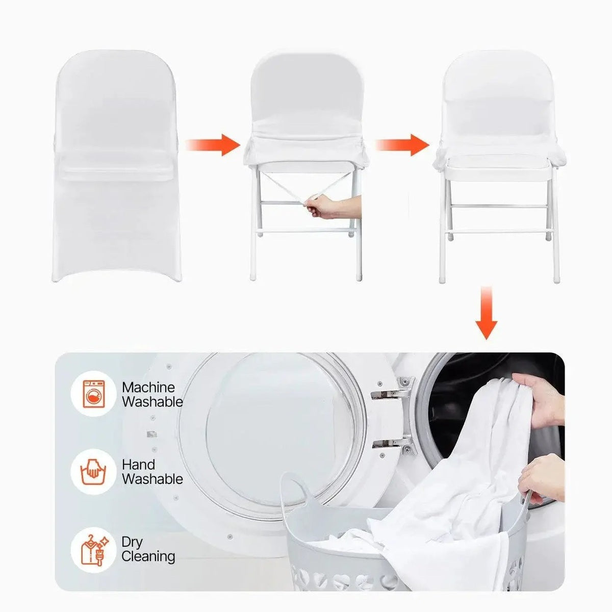 Set of 12 white stretch spandex chair covers by Platinum-Level Office Chairs, designed for weddings and elegant events.