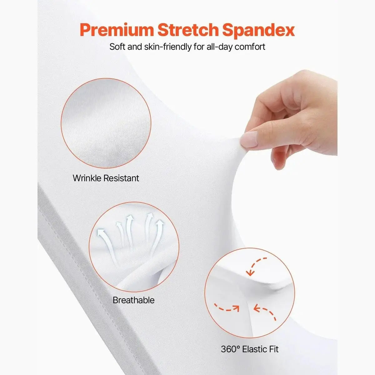 Set of 30 white stretch spandex chair covers for folding chairs, designed by Platinum-Level Office Chairs for a sleek, fitted look.