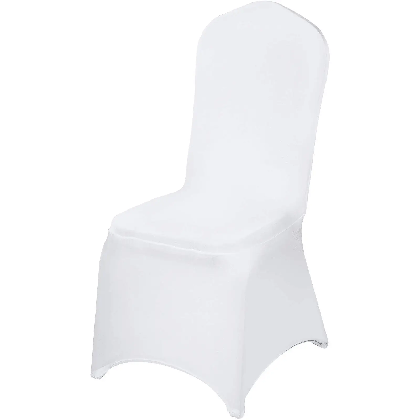Set of 100 white spandex folding chair covers from Platinum-Level Office Chairs, designed for easy fit and premium stretch.