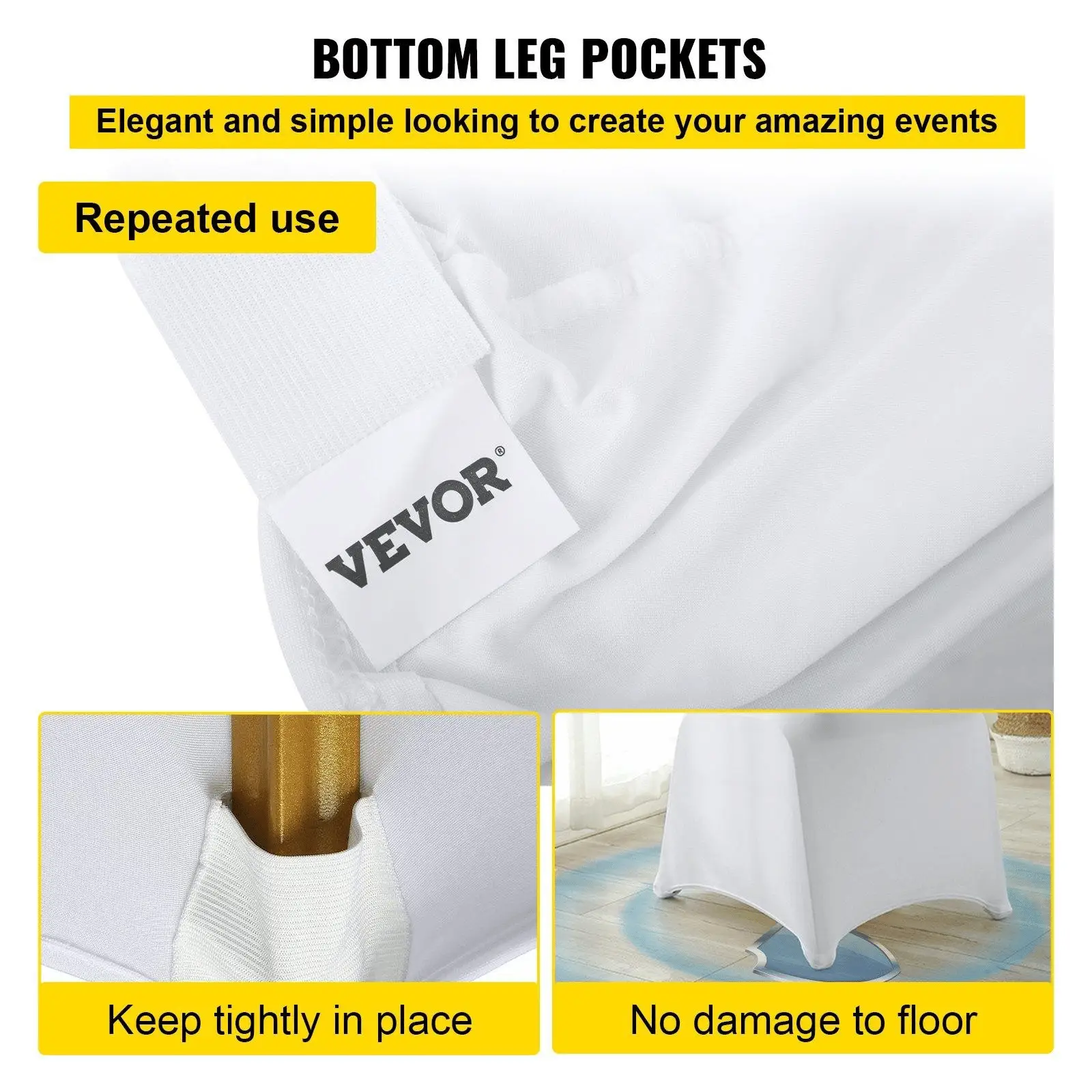 Premium stretch white folding chair covers by Platinum-Level Office Chairs, 100-pack, made of spandex for a snug, easy fit.
