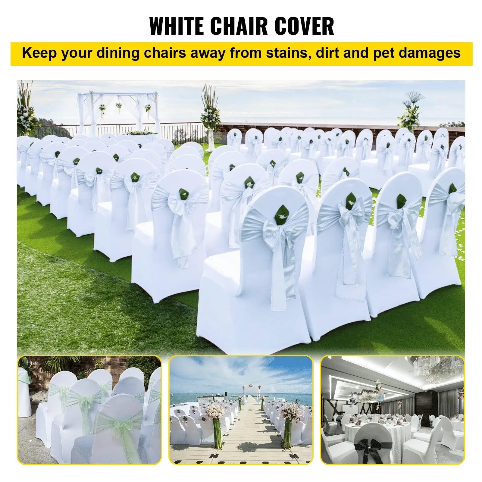 White premium stretch folding chair covers by Platinum-Level Office Chairs, 100-pack, easy-fit spandex chair covers for event seating