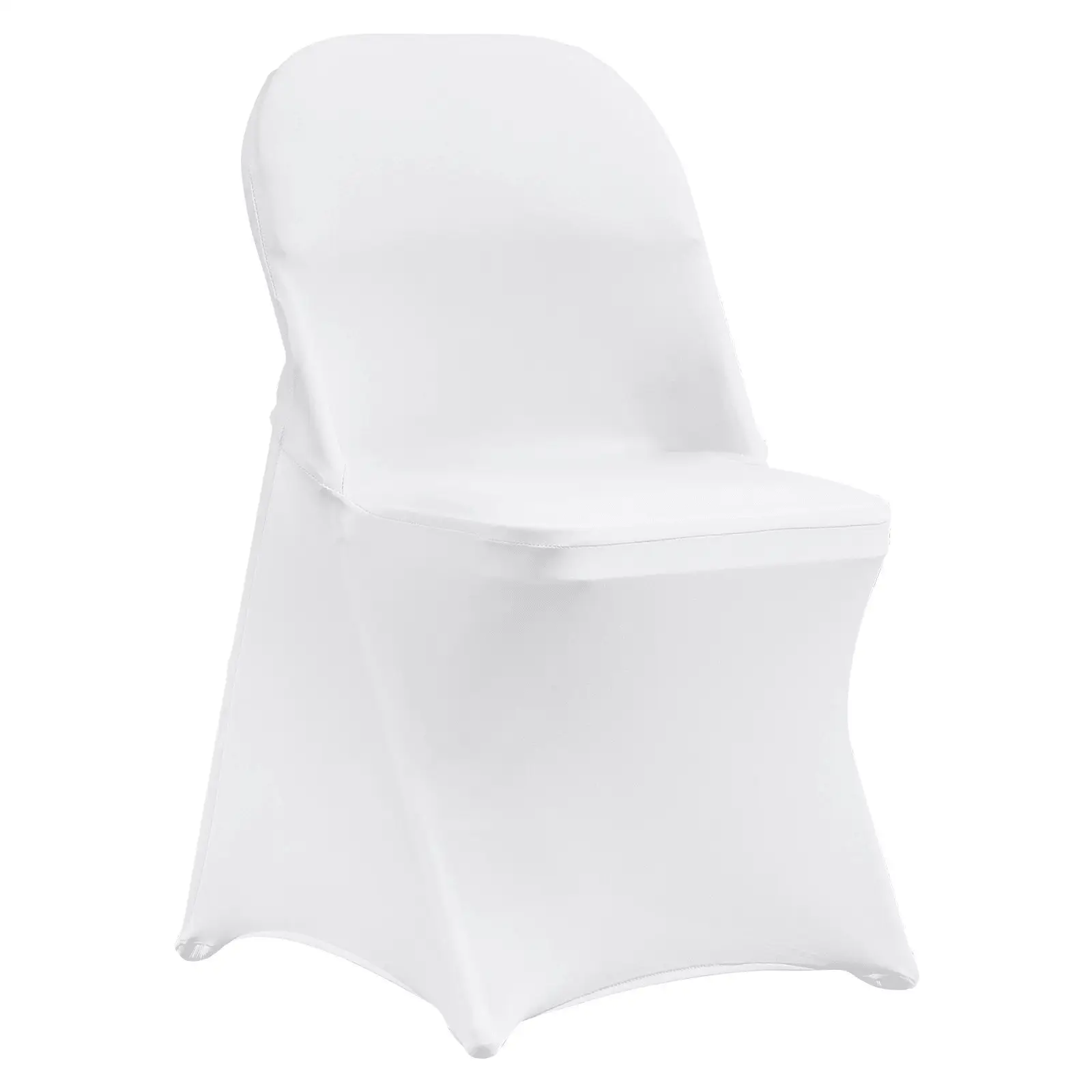 White stretch chair covers by Platinum-Level Office Chairs, universal fit, set of 50 for elegant wedding event seating.