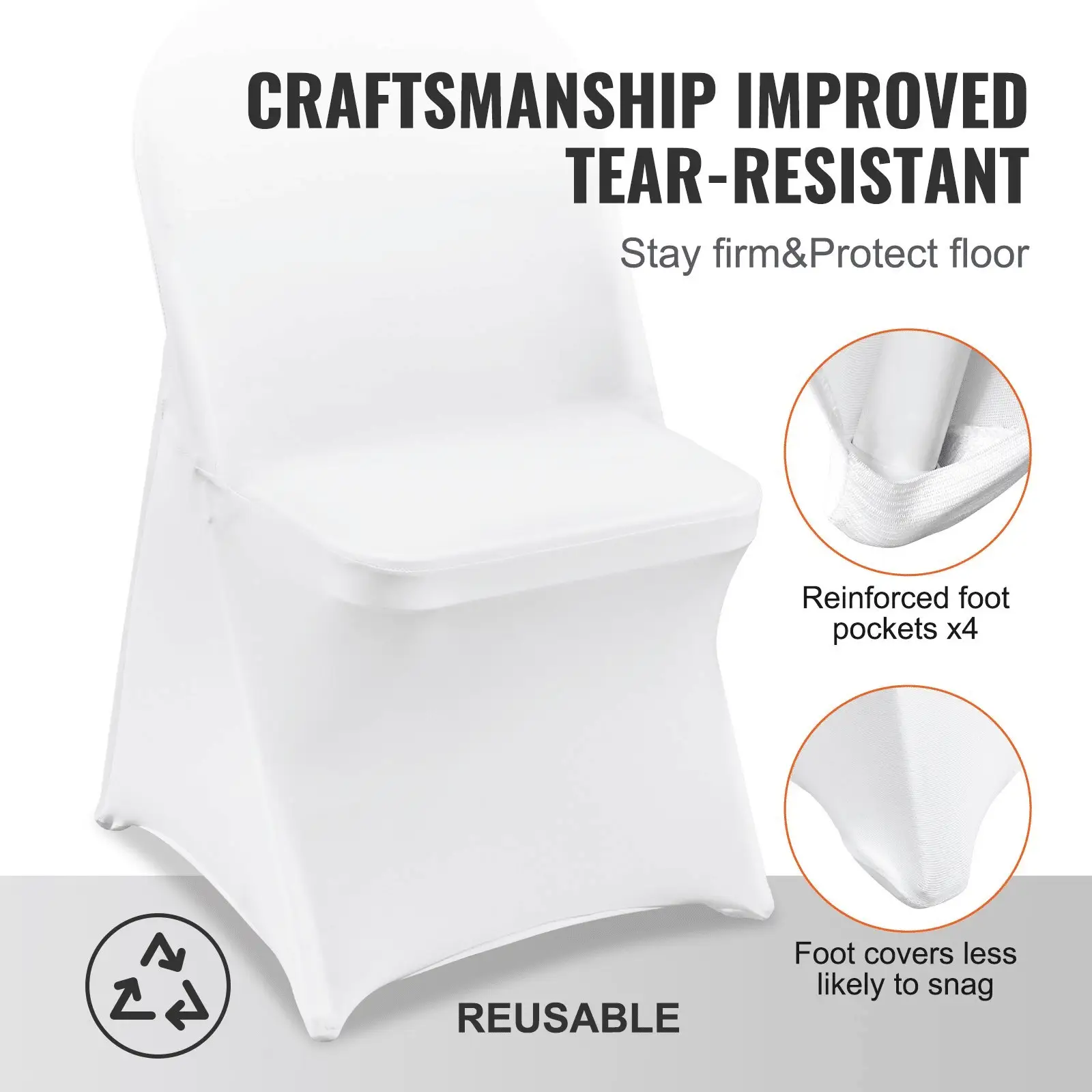 White stretch chair covers by Platinum-Level Office Chairs, universal fit for elegant wedding chairs, 50-pack, decorative and protective.