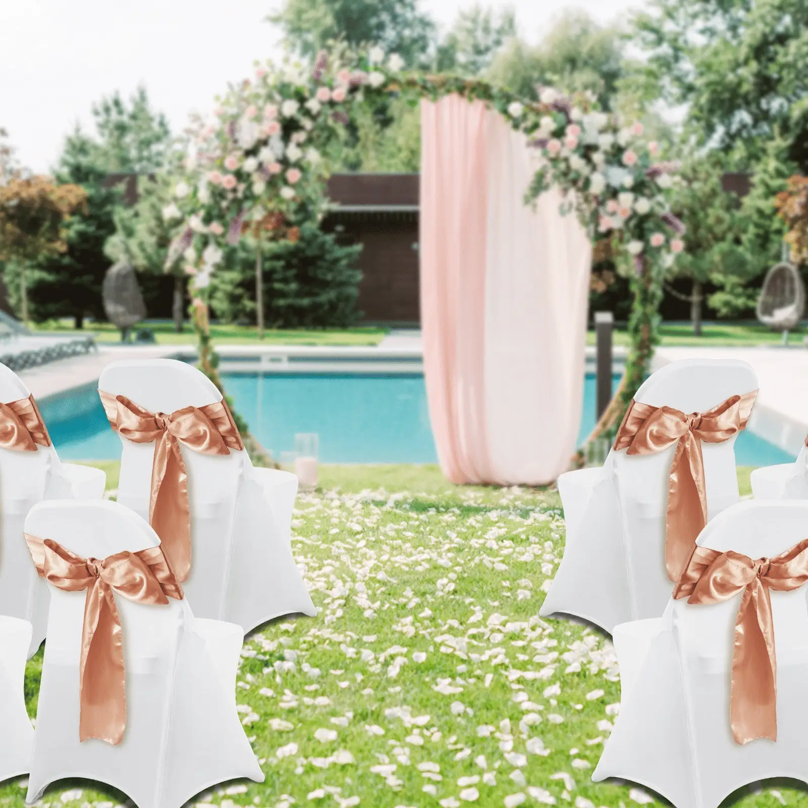 White stretch chair covers by Platinum-Level Office Chairs, universal fit 50-pack, ideal for elegant wedding reception chairs.