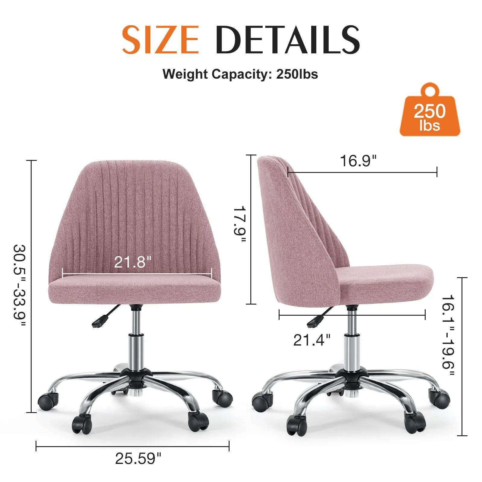 Compact Armless Fabric Swivel Desk Chair - Modern Cute Task Chair with Wheels for Office and Home - Platinum-Level Office Chairs