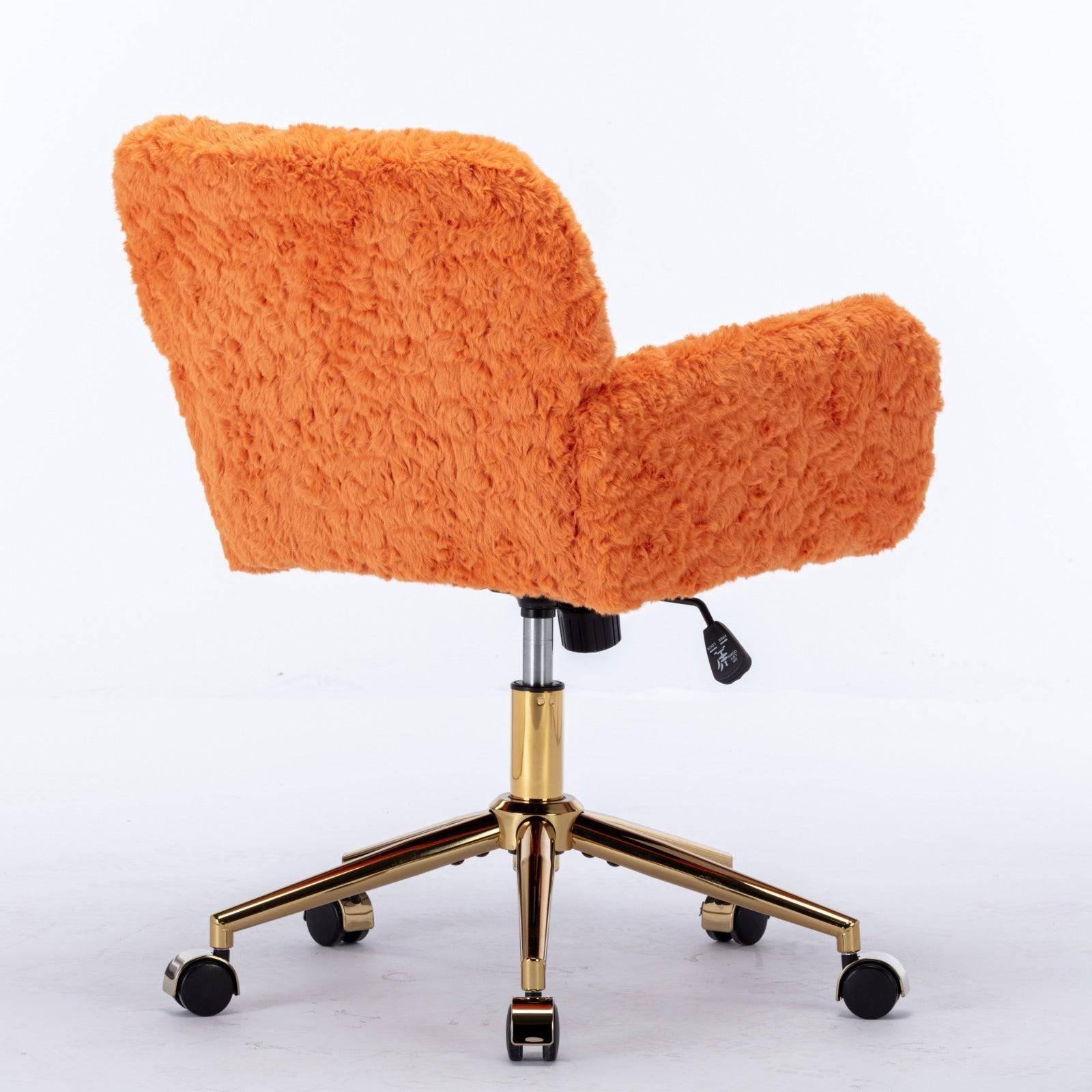 A&A Furniture Adjustable Swivel Office Chair with Golden Base, Plush Orange Upholstered Vanity Chair - Platinum-Level Office Chairs