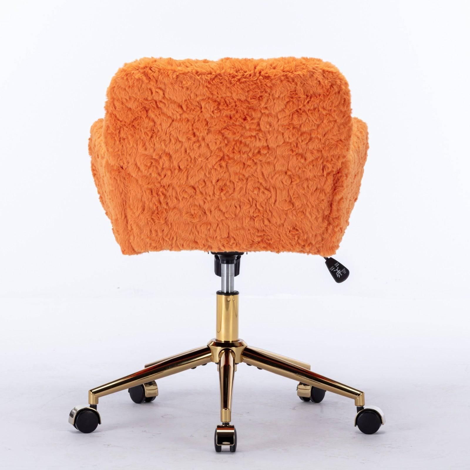 A&A Furniture Adjustable Swivel Office Chair with Golden Base, Plush Orange Upholstered Vanity Chair - Platinum-Level Office Chairs