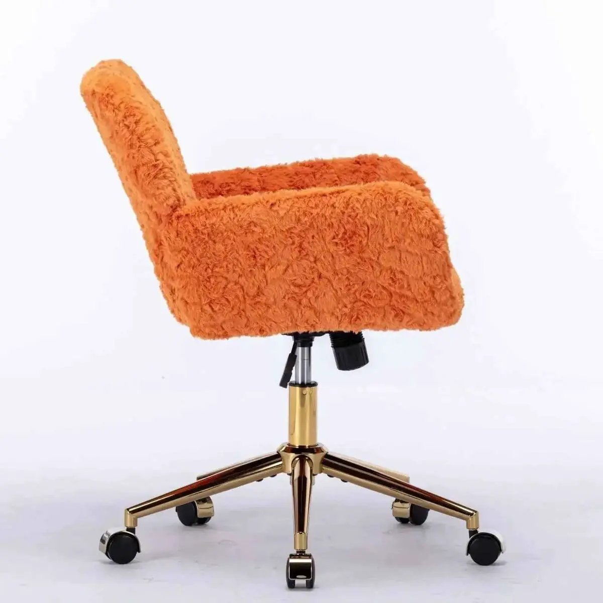 A&A Furniture Modern Orange Plush Sherpa Swivel Office Chair with Golden Base Adjustable Height - Platinum-Level Office Chairs