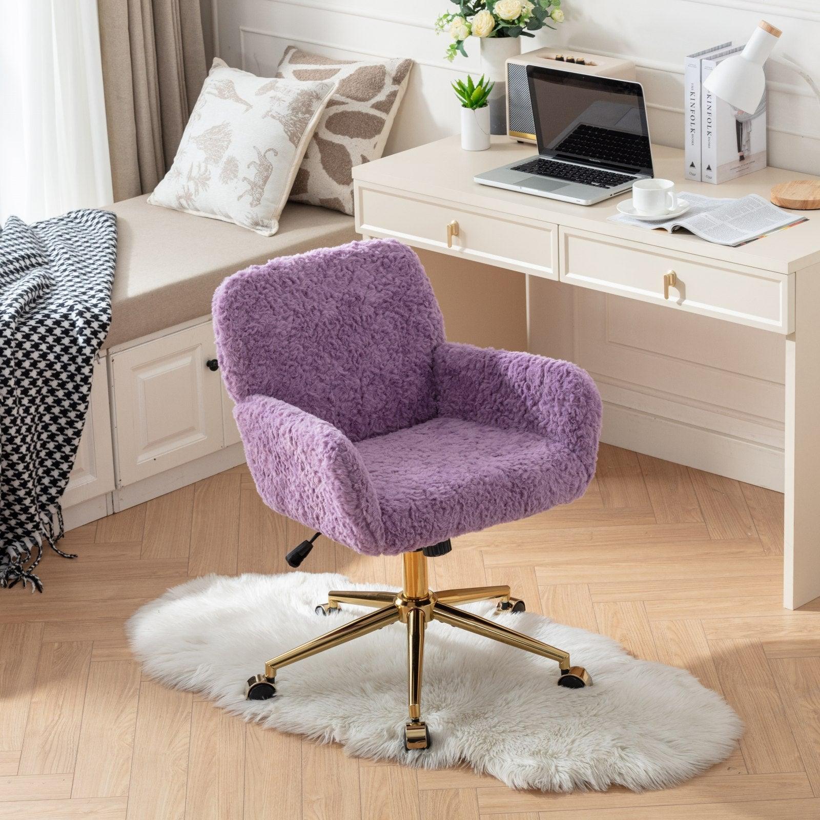 A&A Furniture Office Chair,Artificial rabbit hair Home Office Chair with Golden Metal Base,Adjustable Desk Chair Swivel Office Chair,Vanity Chair(Violet) - Platinum-Level Office Chairs