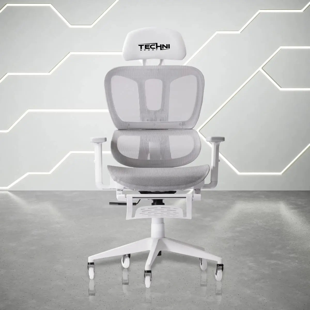 Techni Sport AIRFLEX2.0 White Mesh Gaming Chair - Ergonomic, Breathable, 110° Recline, Footrest for Gamers Platinum-Level Office Chairs