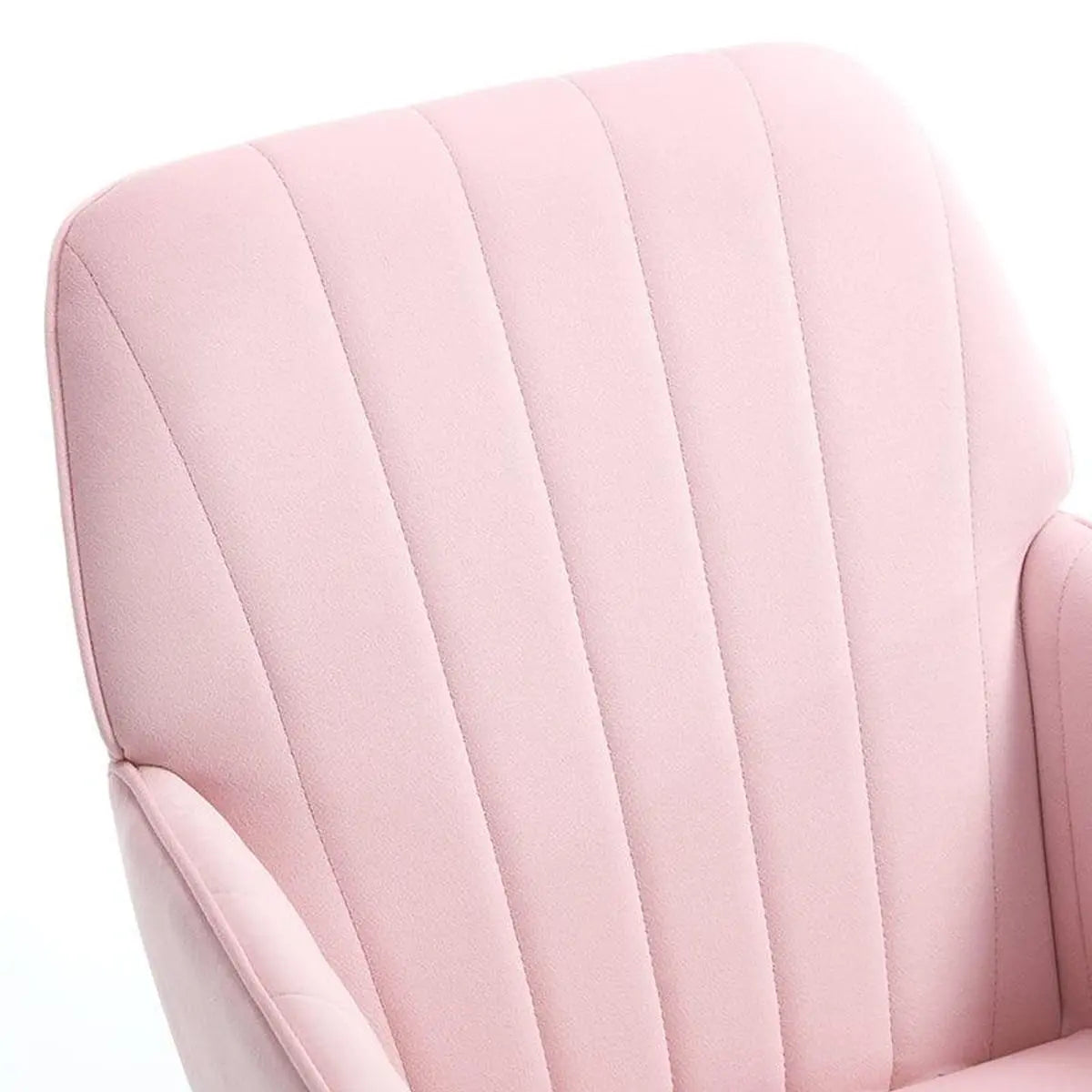 Baby pink velvet ergonomic swivel office chair with adjustable height, lumbar support, and memory foam cushion by Platinum-Level Office Chairs.
