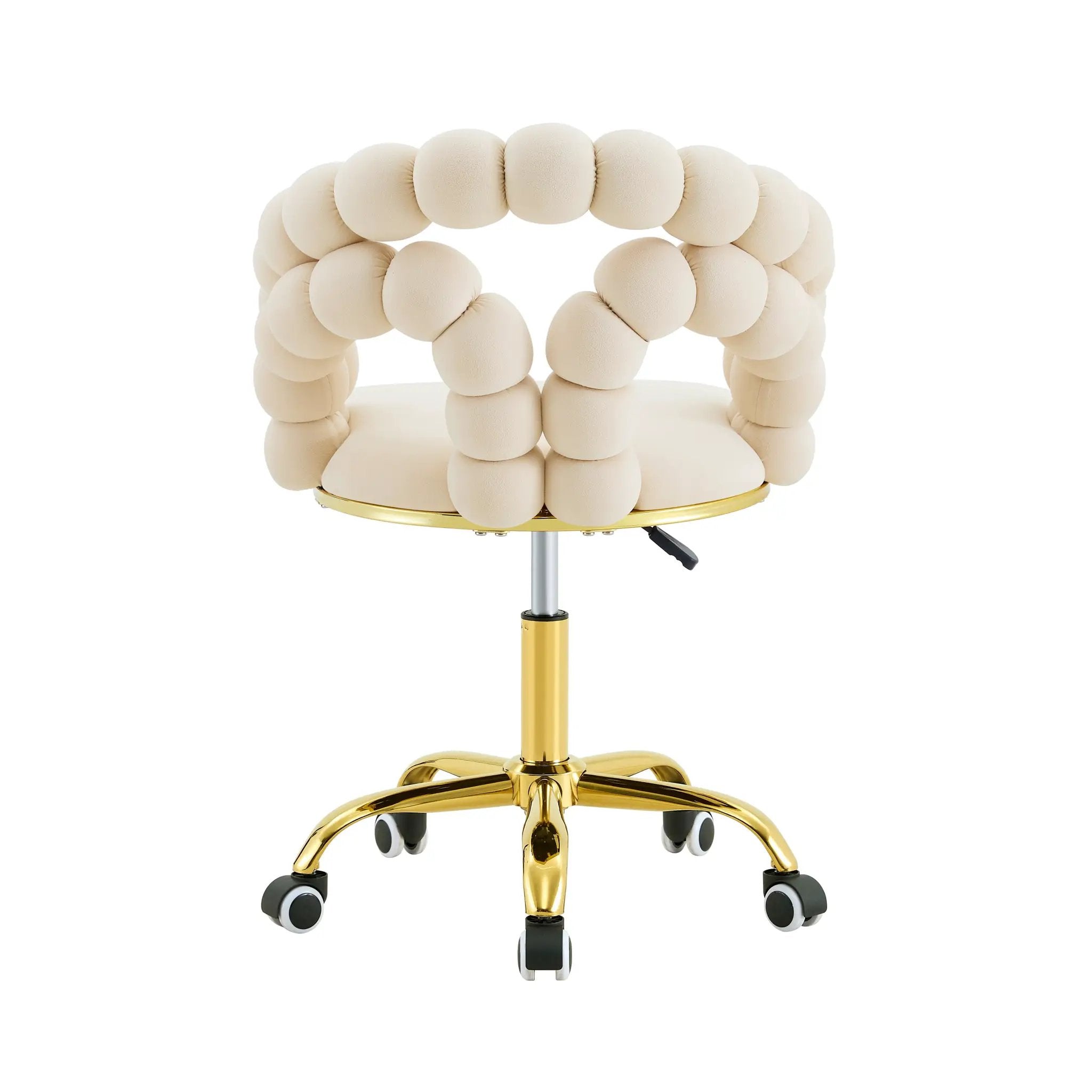 Beige velvet adjustable swivel desk chair with gold metal base by Platinum-Level Office Chairs