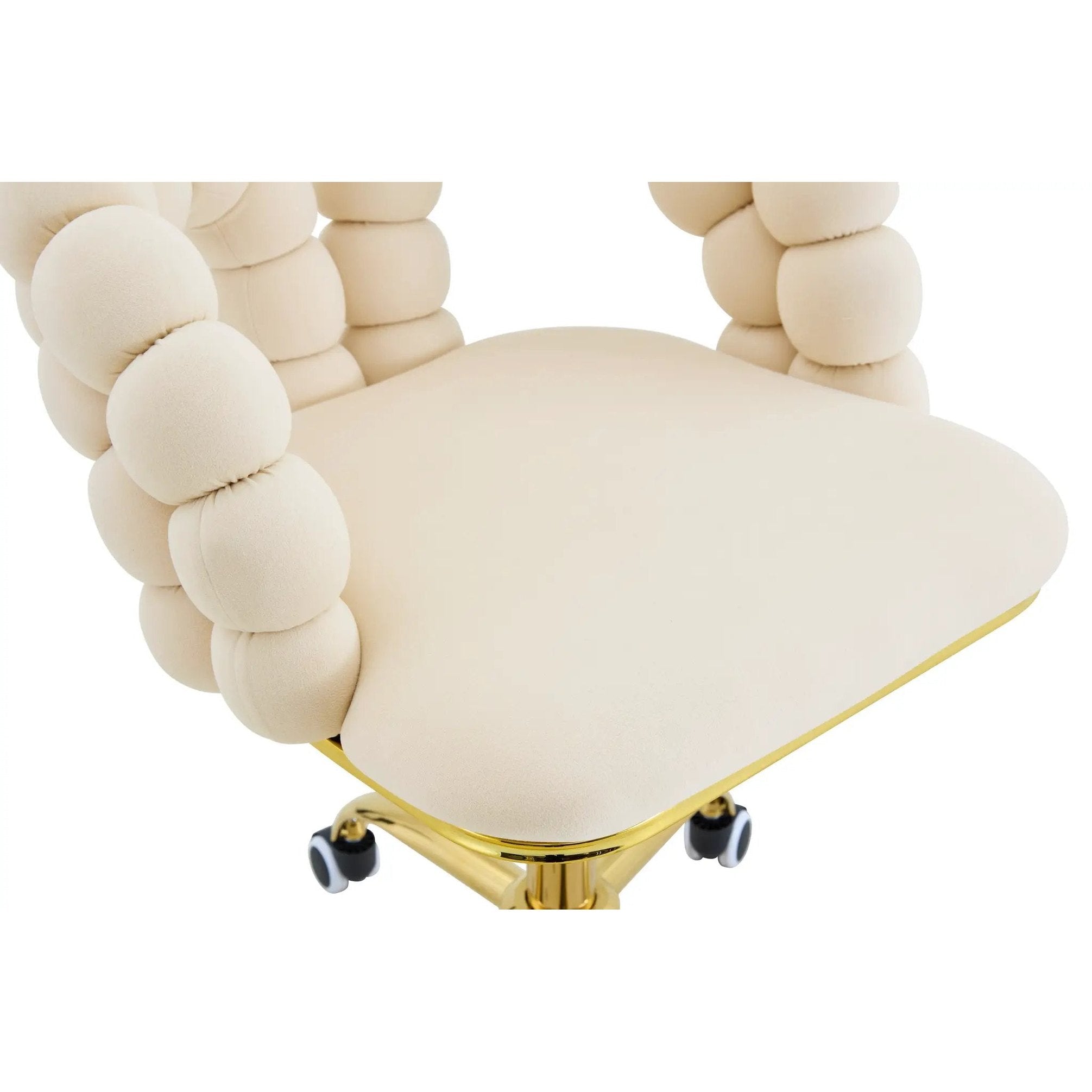 Beige velvet adjustable swivel desk chair with gold metal base from Platinum-Level Office Chairs
