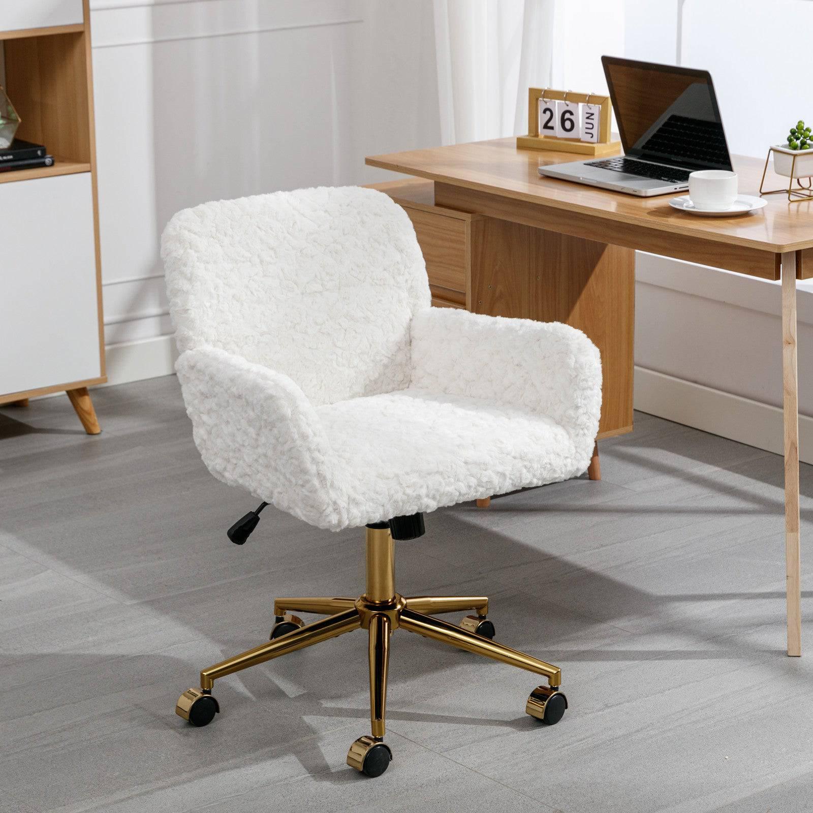 Beige Velvet Office Chair with Golden Base, Adjustable Swivel Design and Reclining Feature - Platinum-Level Office Chairs