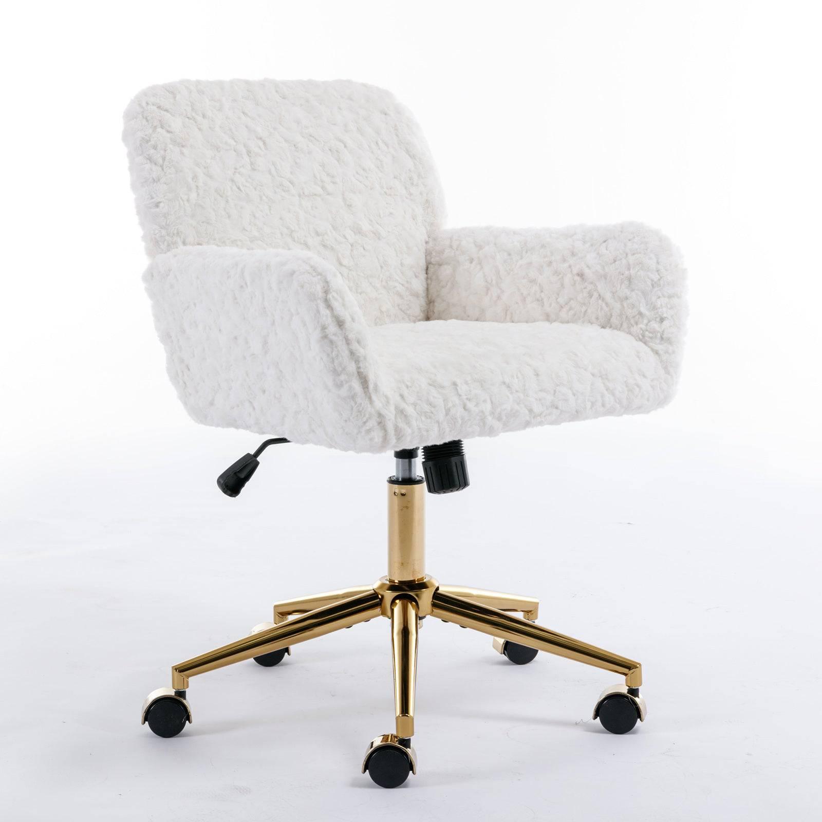 Beige Velvet Office Chair with Golden Base, Adjustable Swivel Design and Reclining Feature - Platinum-Level Office Chairs