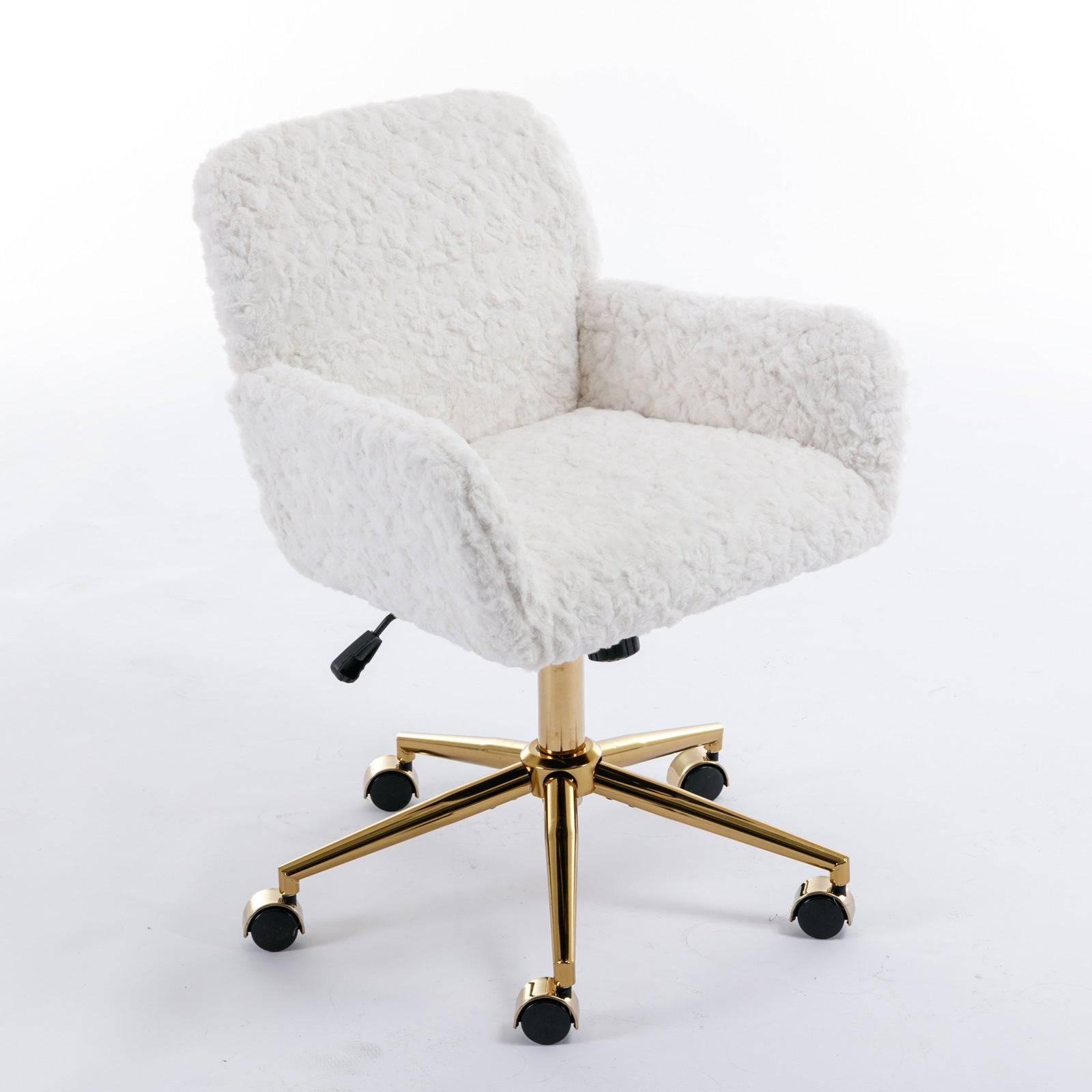 Beige Velvet Office Chair with Golden Base, Adjustable Swivel Design and Reclining Feature - Platinum-Level Office Chairs