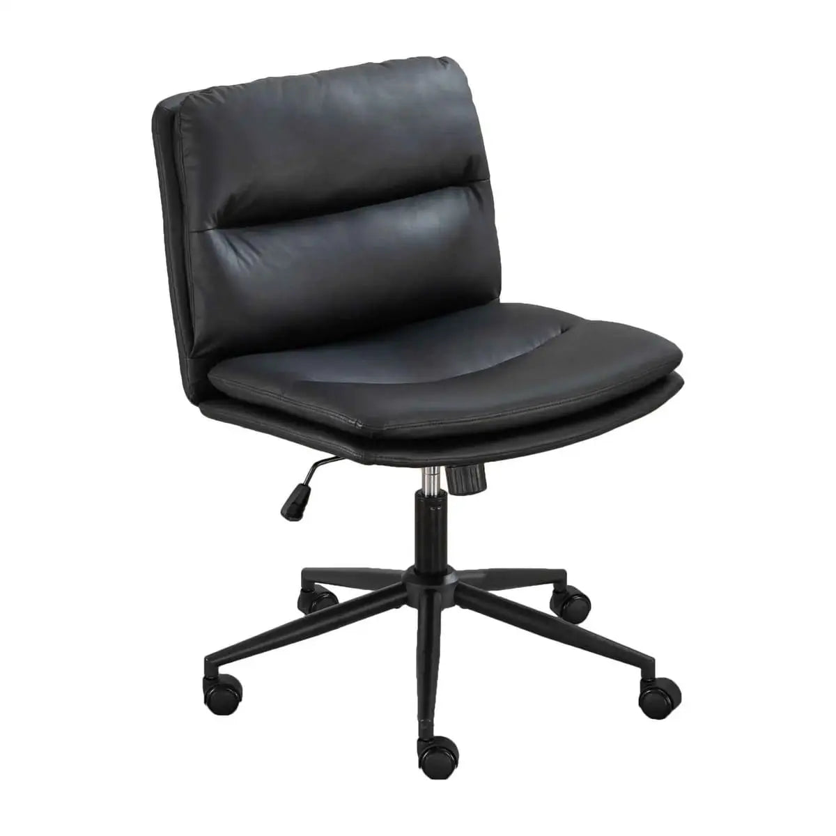 Black Bizerte adjustable swivel chair with wide ergonomic seat and criss-cross design, ideal for office or vanity use.