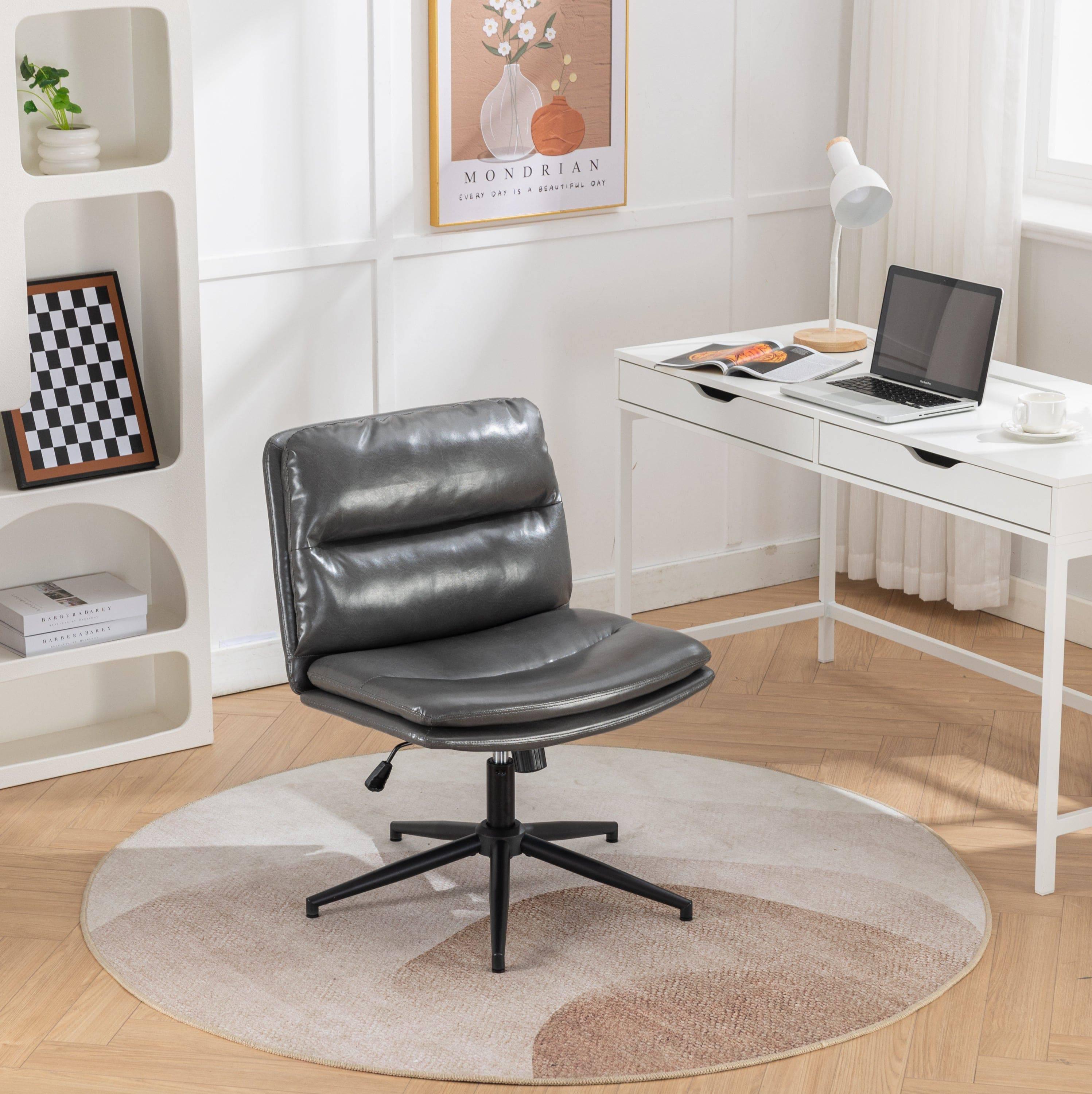 Bizerte Height-Adjustable Criss-Cross Swivel Chair with Wide Seat, Gray Office and Vanity Chair - Platinum-Level Office Chairs