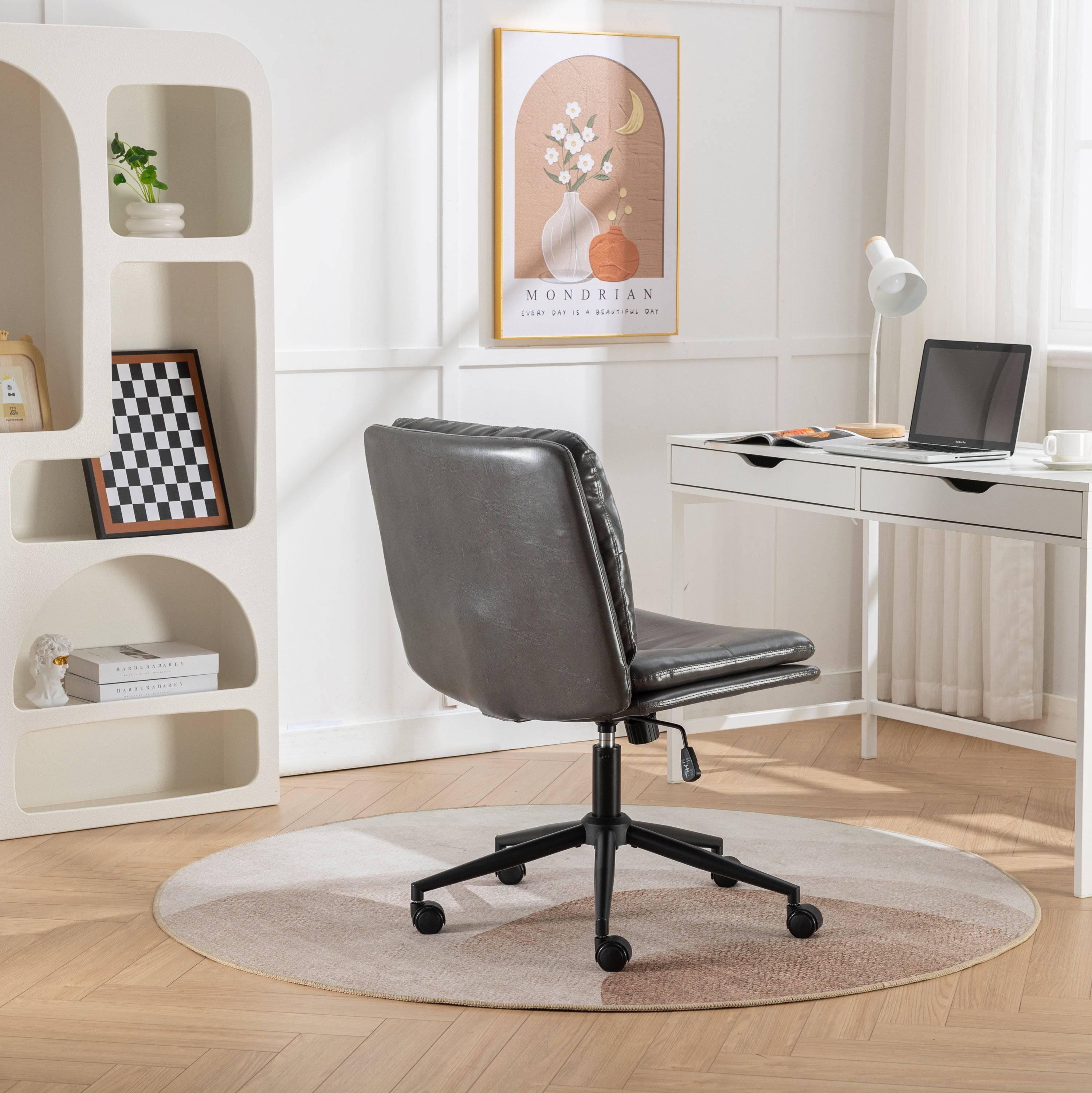 Bizerte Height-Adjustable Criss-Cross Swivel Chair with Wide Seat, Gray Office and Vanity Chair - Platinum-Level Office Chairs