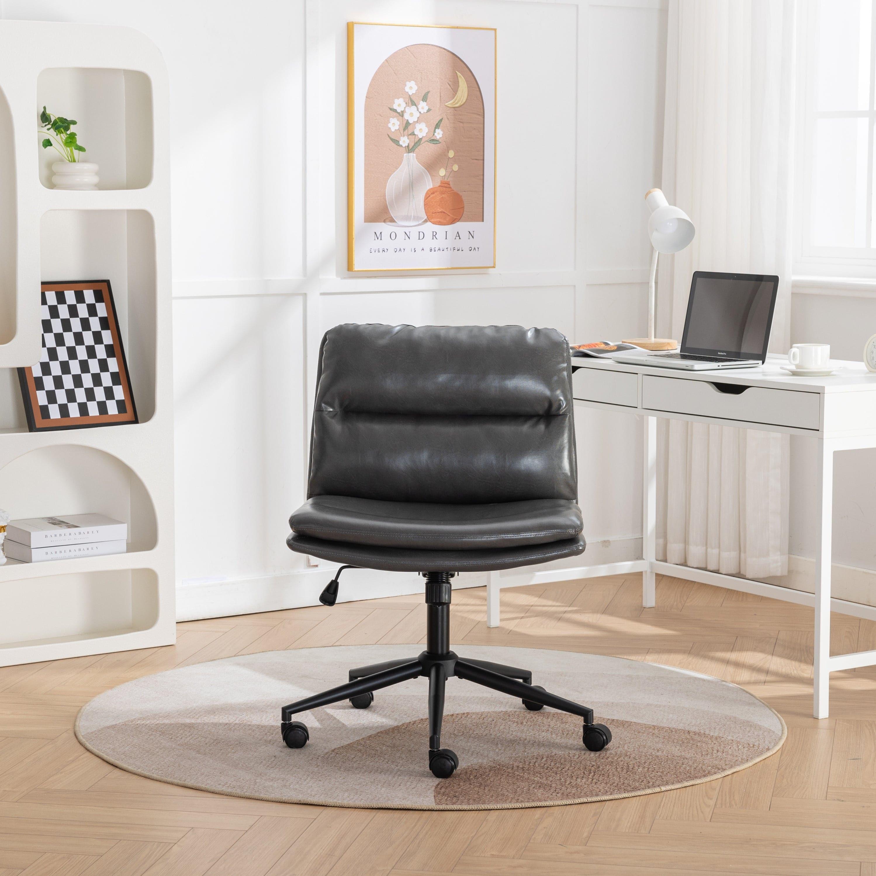 Bizerte Height-Adjustable Criss-Cross Swivel Chair with Wide Seat, Gray Office and Vanity Chair - Platinum-Level Office Chairs