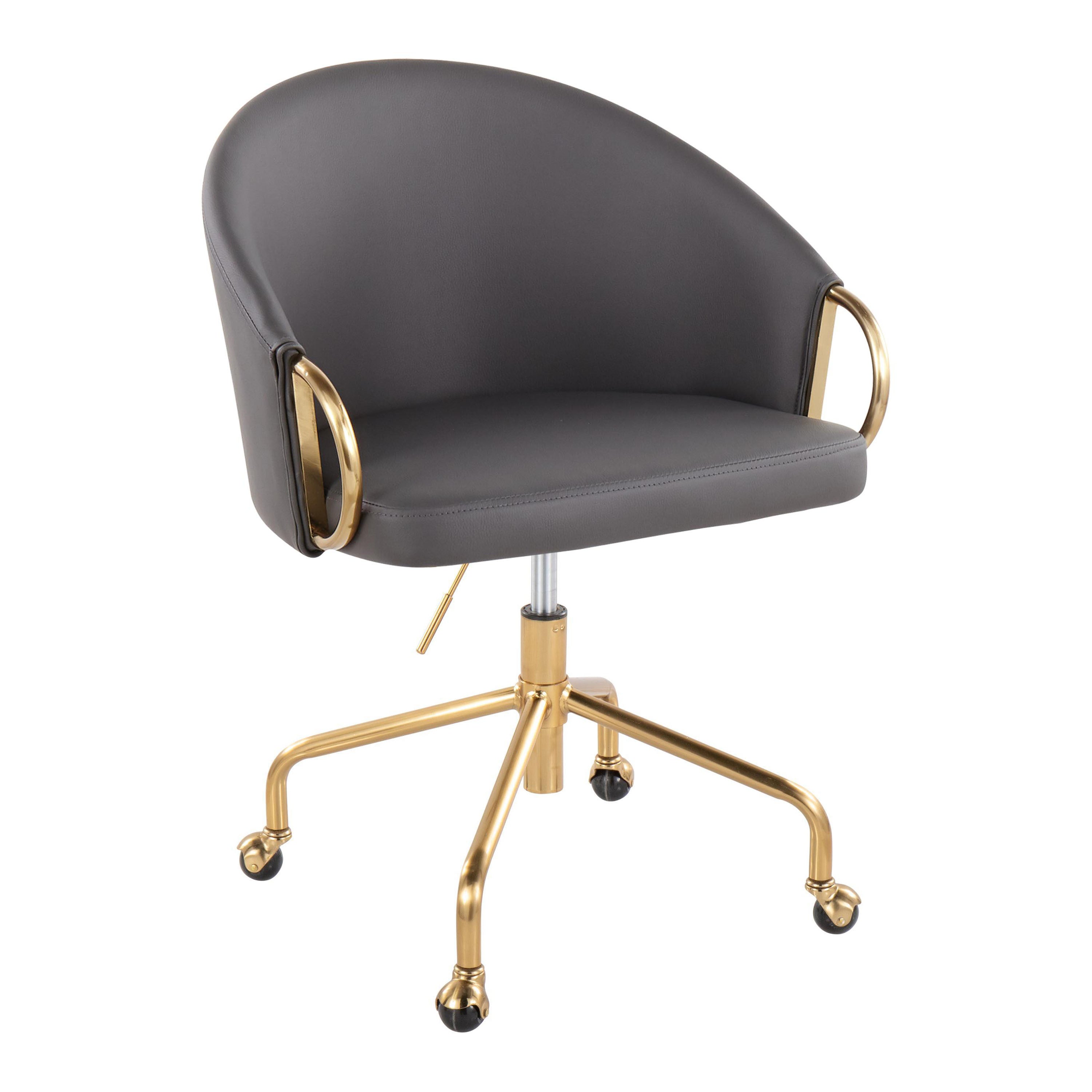 Claire Contemporary/Glam Task Chair in Gold Metal and Grey Faux Leather by LumiSource - Platinum-Level Office Chairs