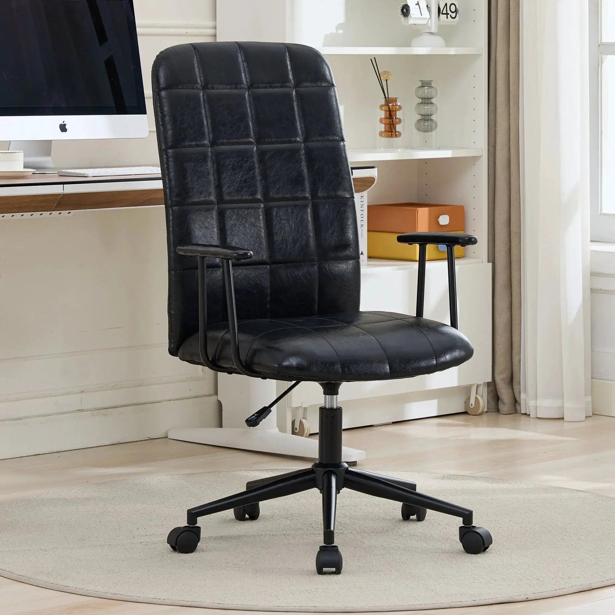 Comfortable antique black PU leather high back office chair with armrests, 360 swivel, gas lift, by Platinum-Level Office Chairs.