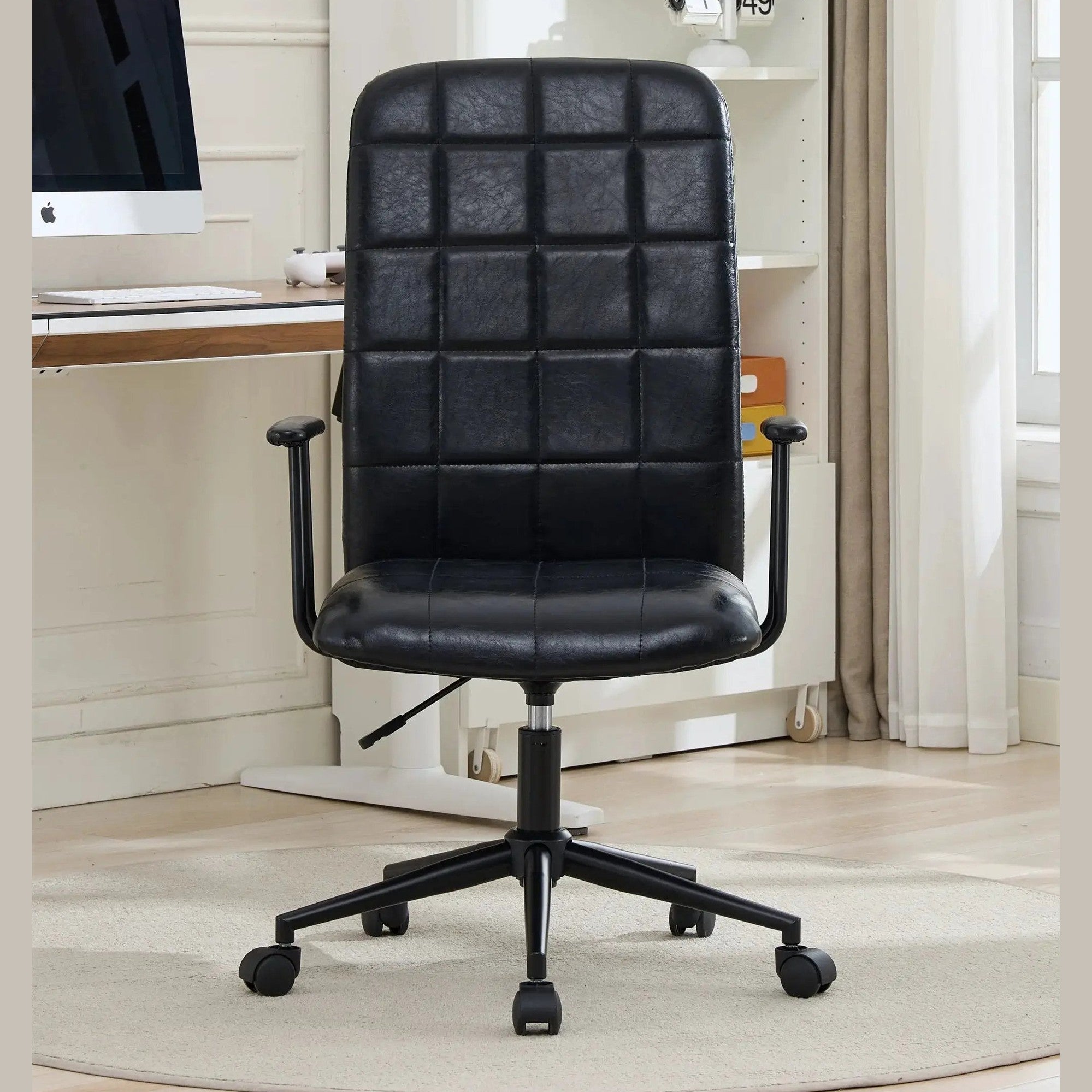 Comfortable antique black PU leather high back office chair with armrests, 360-degree swivel and gas lift from Platinum-Level Office Chairs.