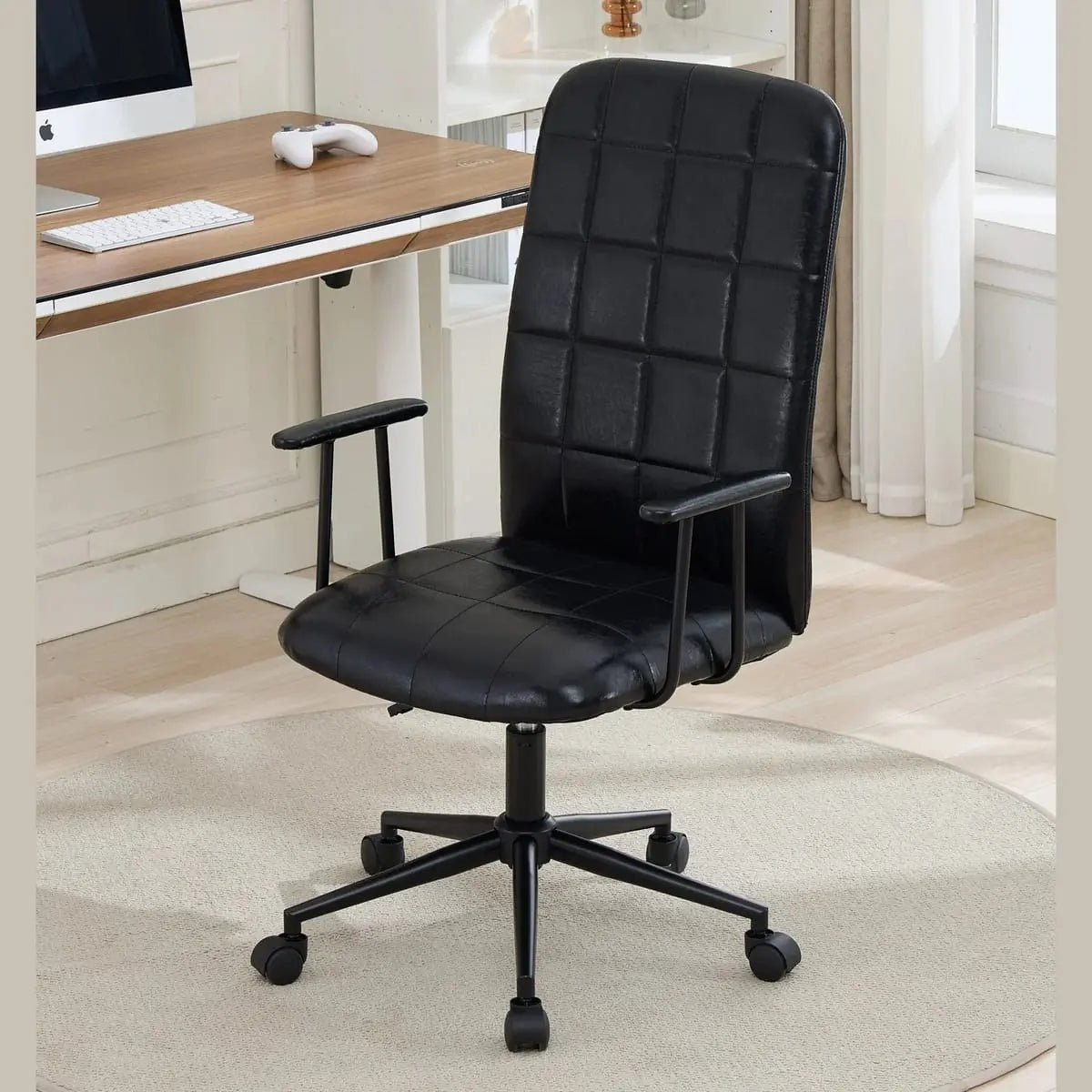 Comfortable antique black PU leather high back office chair with armrests, 360 swivel and gas lift by Platinum-Level Office Chairs