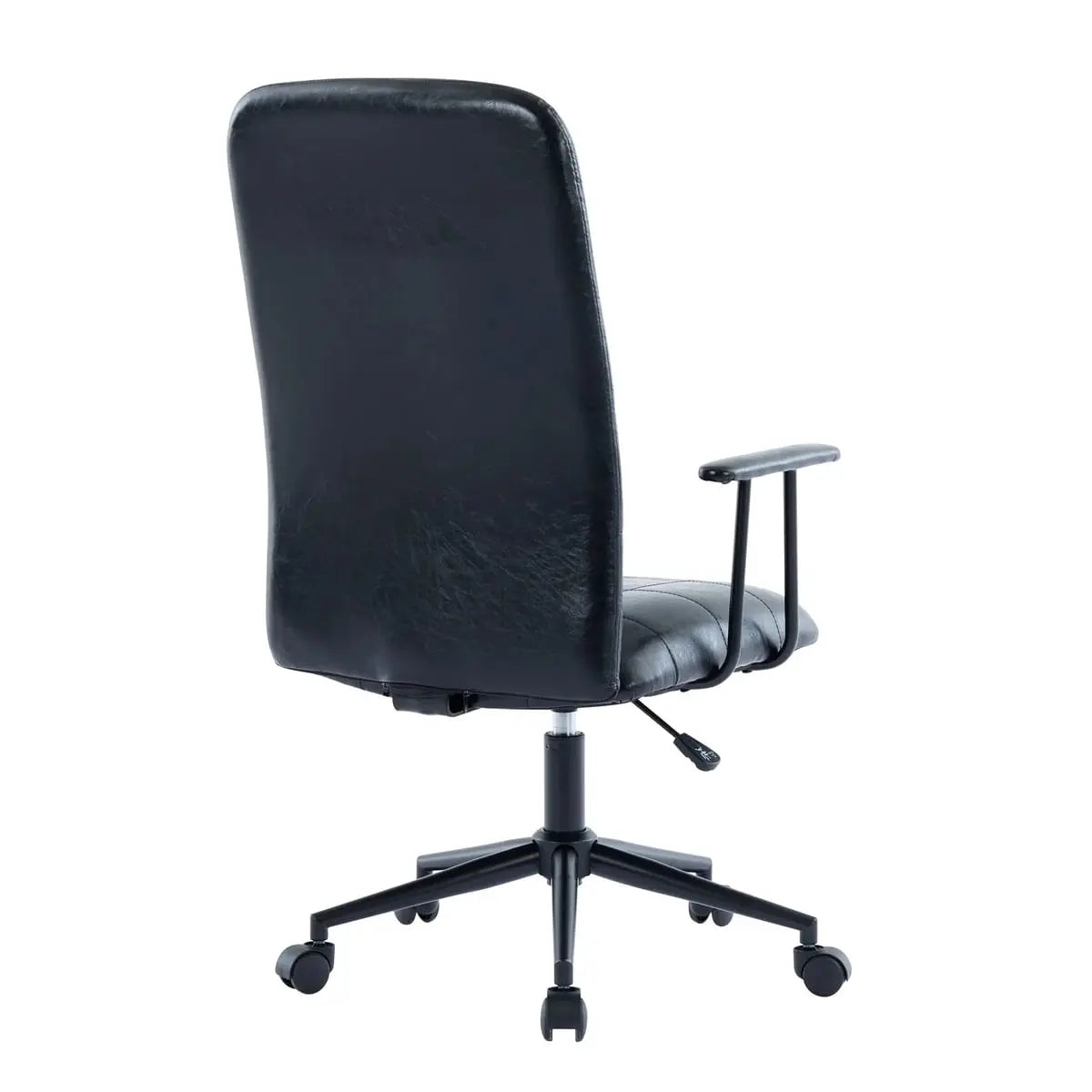 Comfortable antique black PU leather high-back office chair with armrests, 360-degree swivel, gas lift, by Platinum-Level Office Chairs.