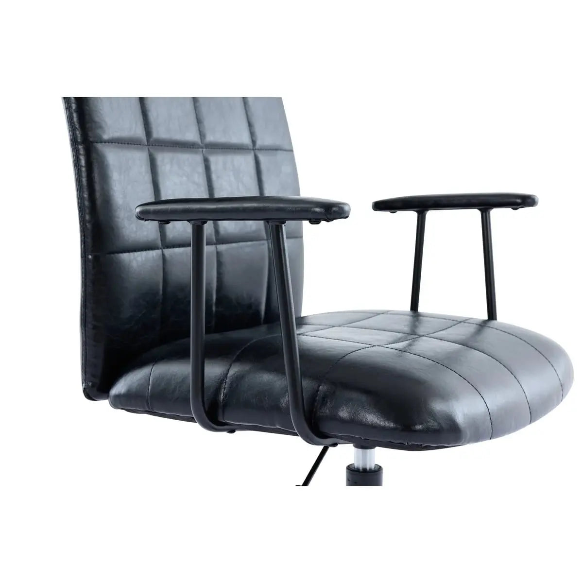 Comfortable antique black PU leather high-back office chair with armrests, 360 swivel, gas lift, by Platinum-Level Office Chairs.